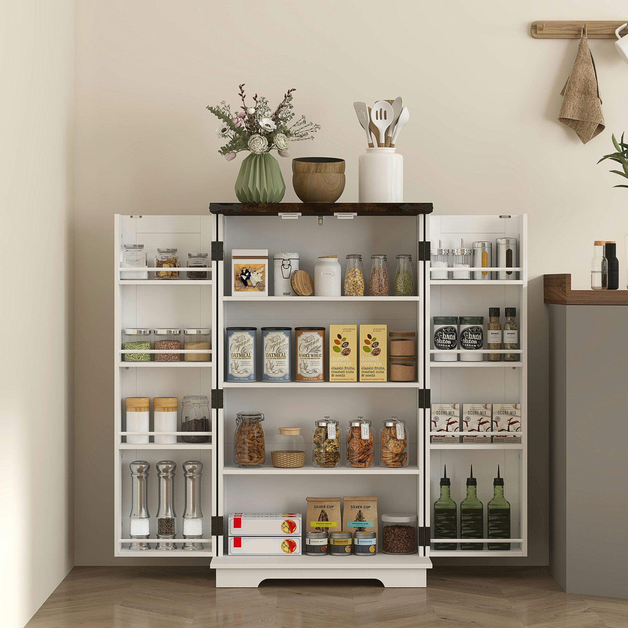 Homcom White Kitchen Cupboard Pantry Cabinet With Adjustable Shelves