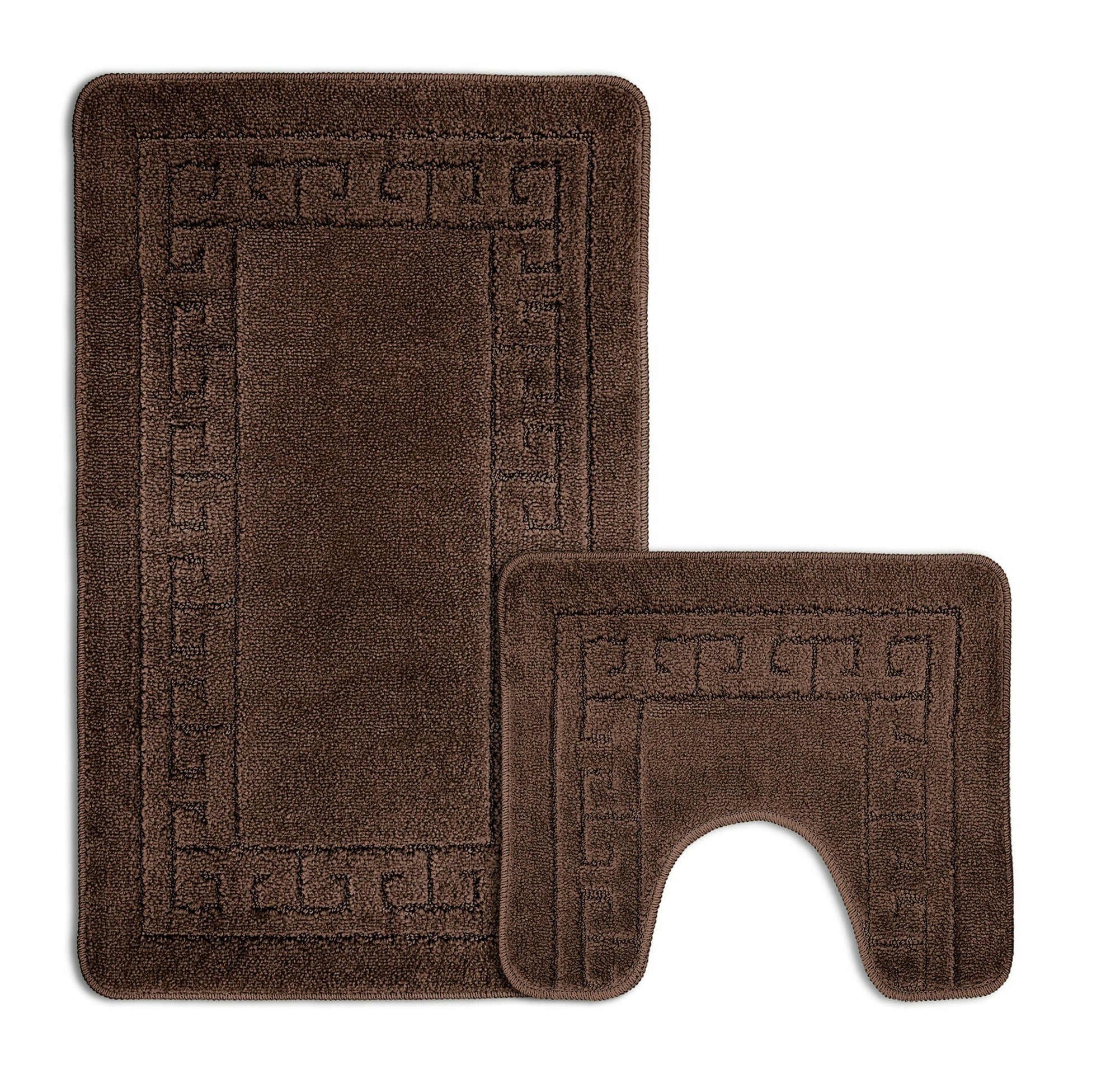 Velosso Brown Greek Key Bathmat Set - Antislip