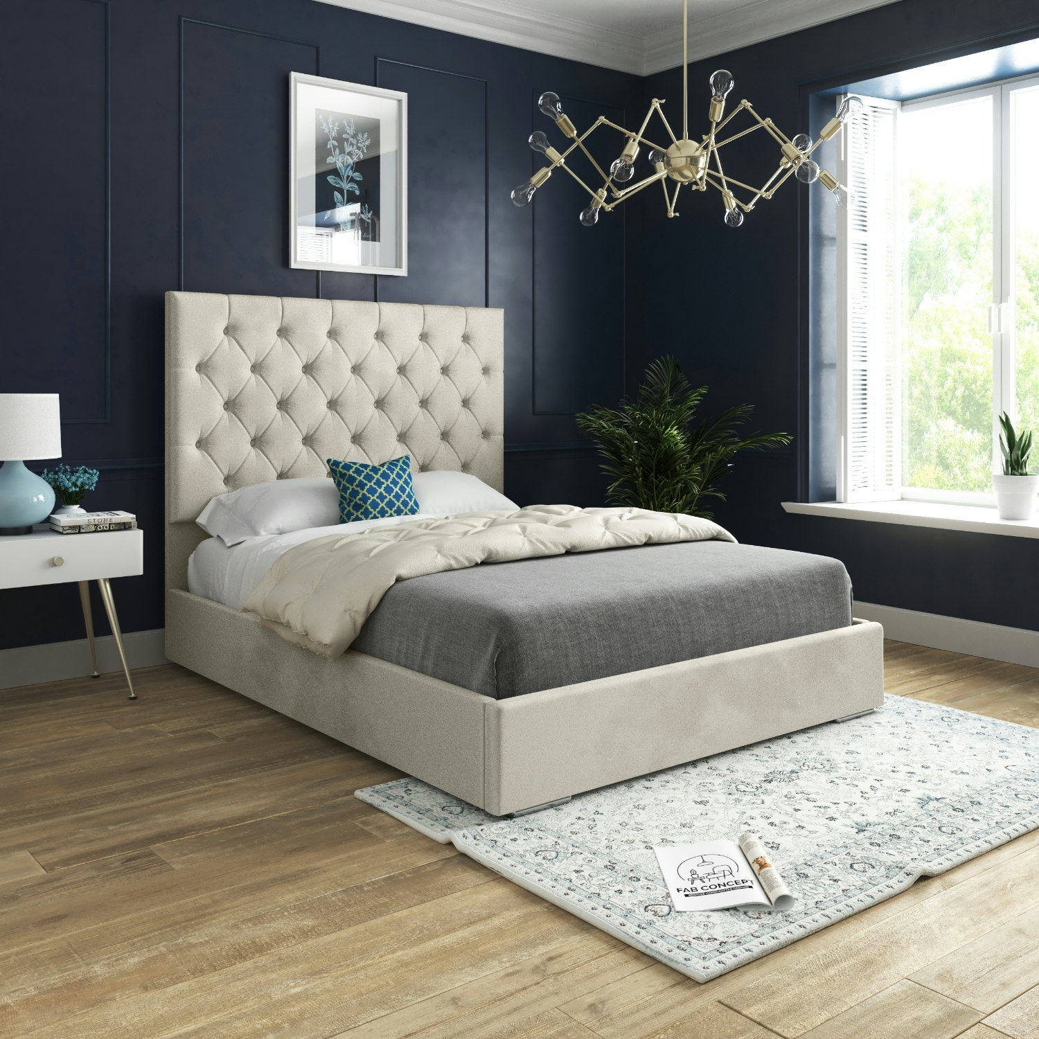 Casa Magna Cream/Silver Alma Upholstered Soft Velvet Bed Frame - Single