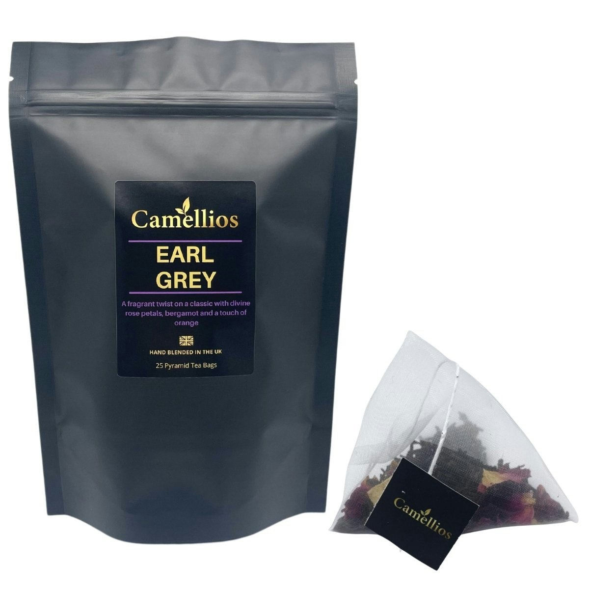 Camellios Grey Earl Tea - Pyramid Tea Bags - 1 Pack (25 Tea Bags)