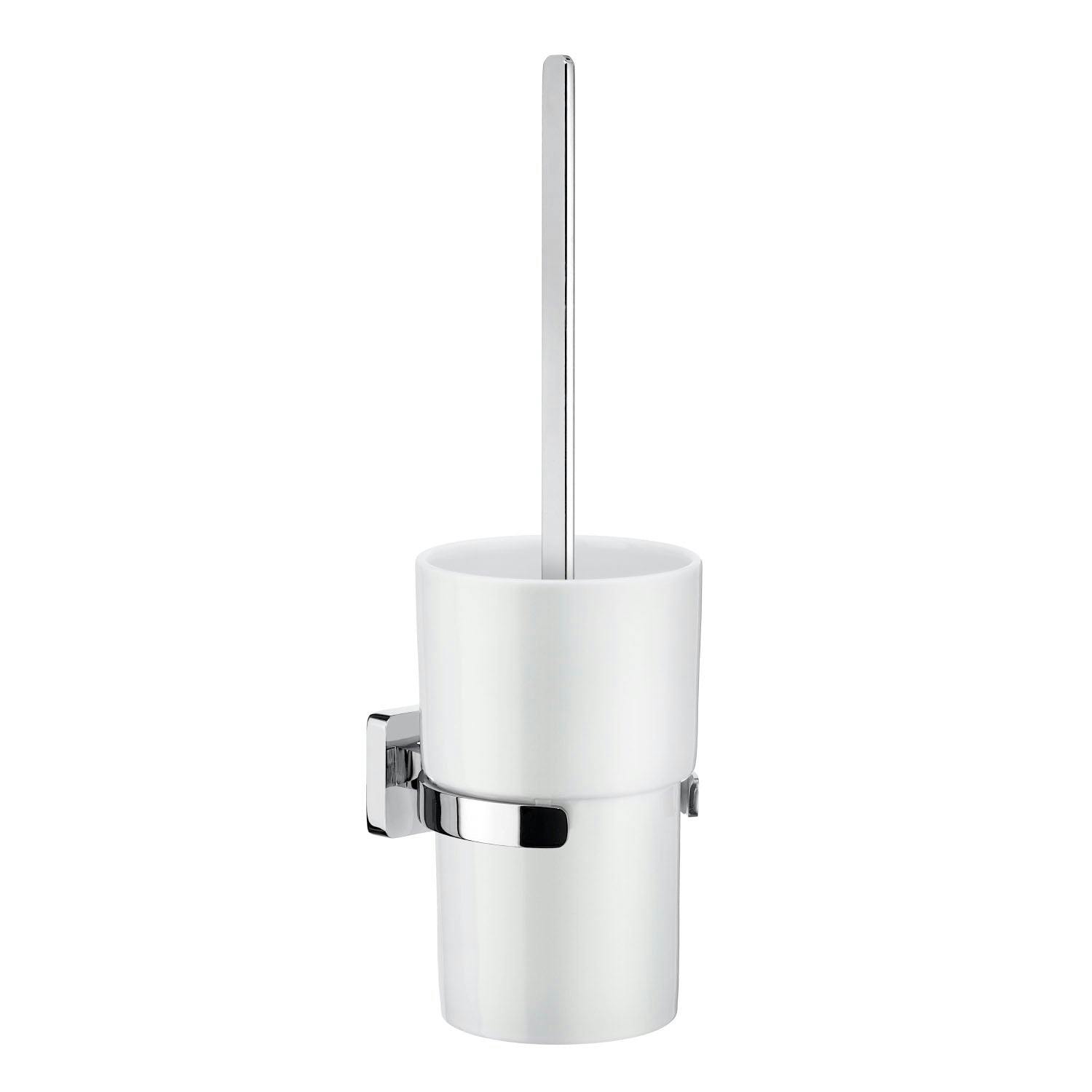 Rackhams Polished Chrome Toilet Brush And Porcelain Holder
