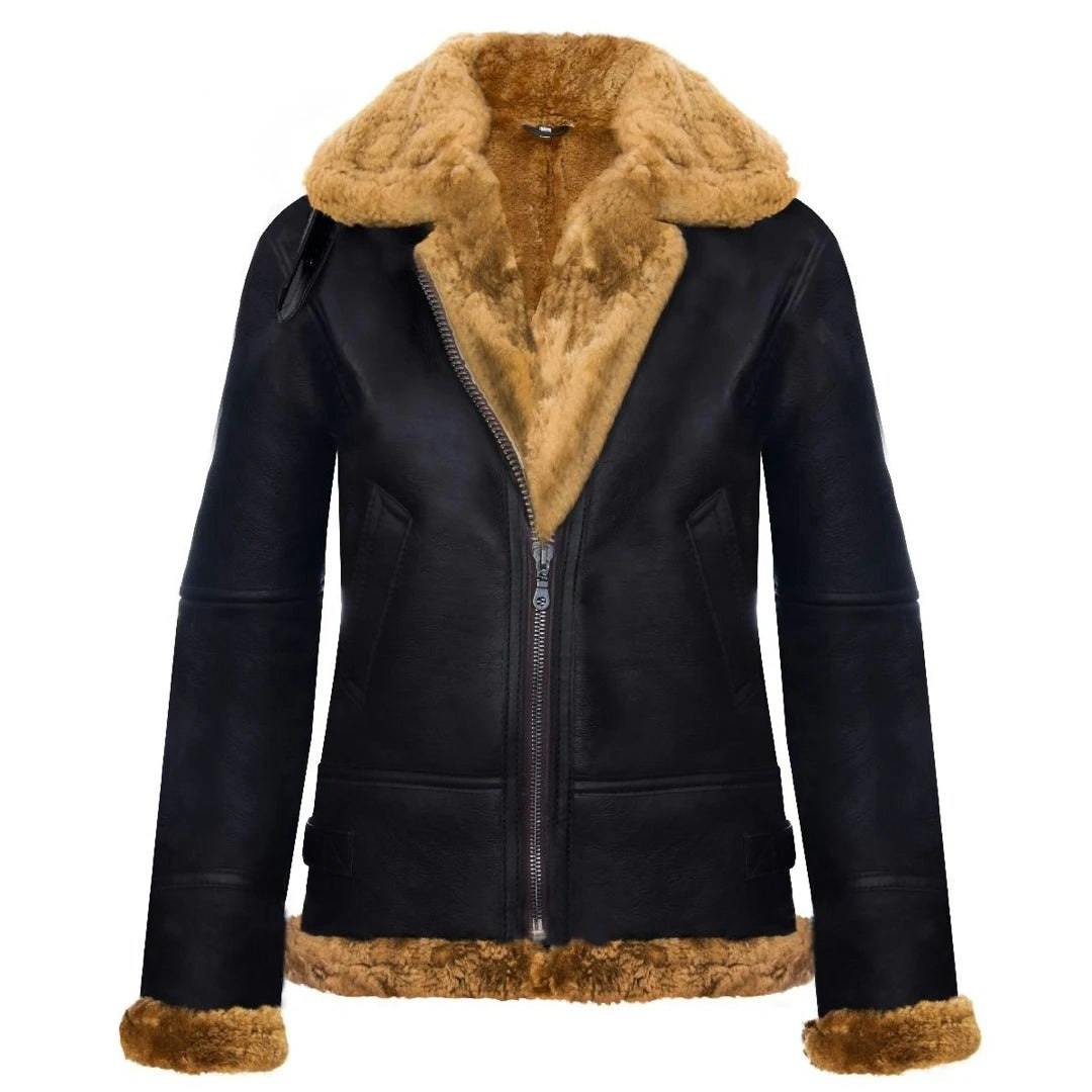 Infinity Leather Women's Aviator New Ginger Hooded Shearling Sheepskin Leather Jacket - Uk 14