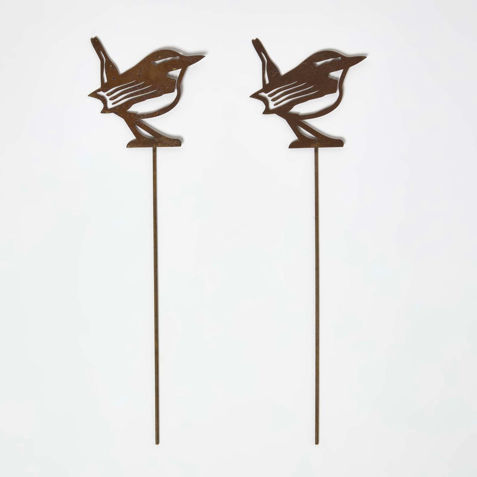 Homescapes Brown Steel Eurasian Wren Garden Stake Decorations, Set Of 2