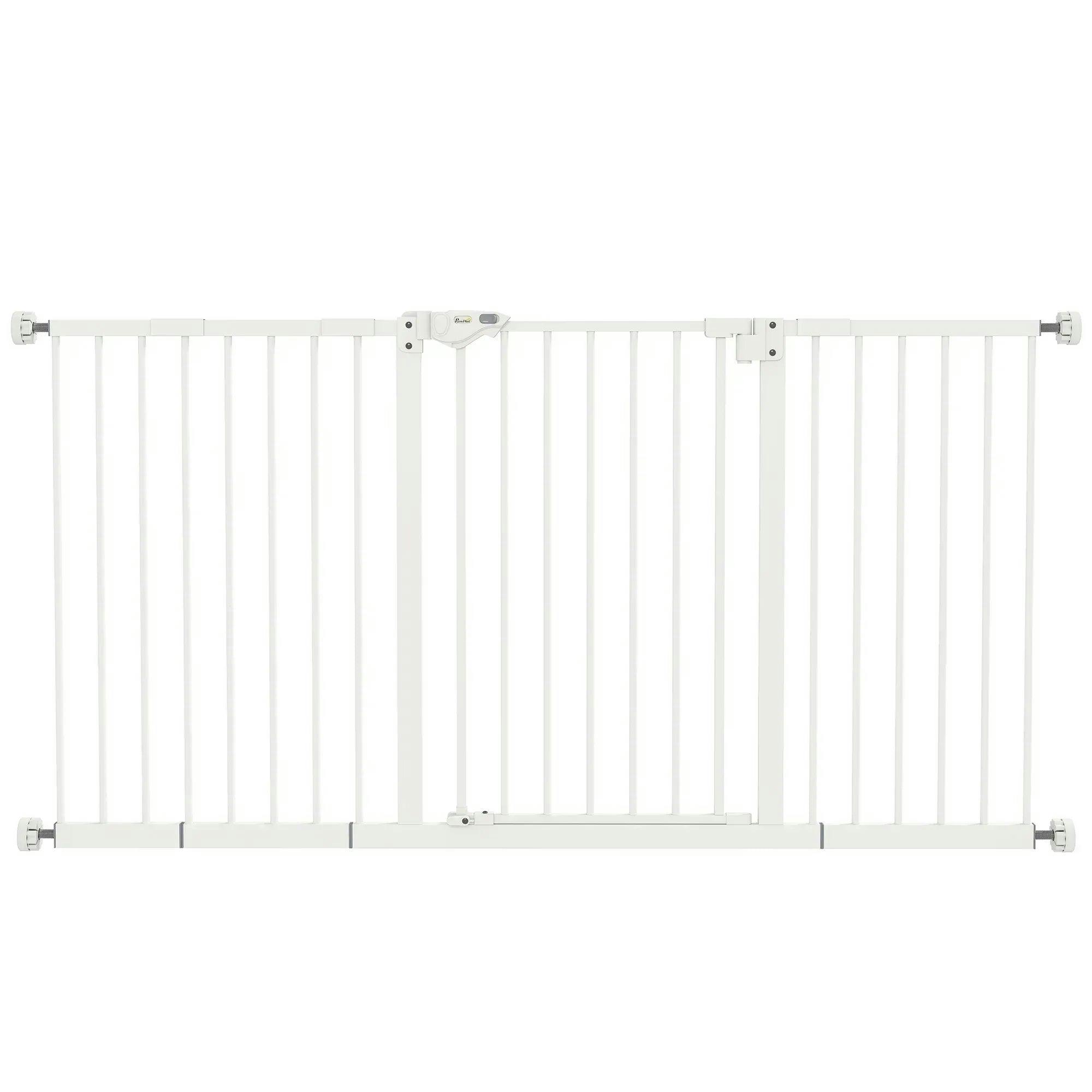 Pawhut White Dog Gate Stair Gate Pressure Fit Pets Barrier Auto Close 74-148Cm Wide In - Image 7