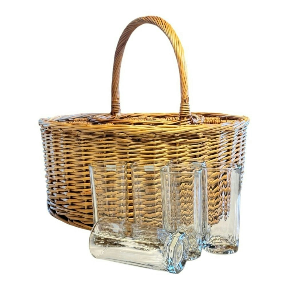 Rackhams Red Wicker Deluxe Celebration Drinks Basket With Straight Glasses - One Size