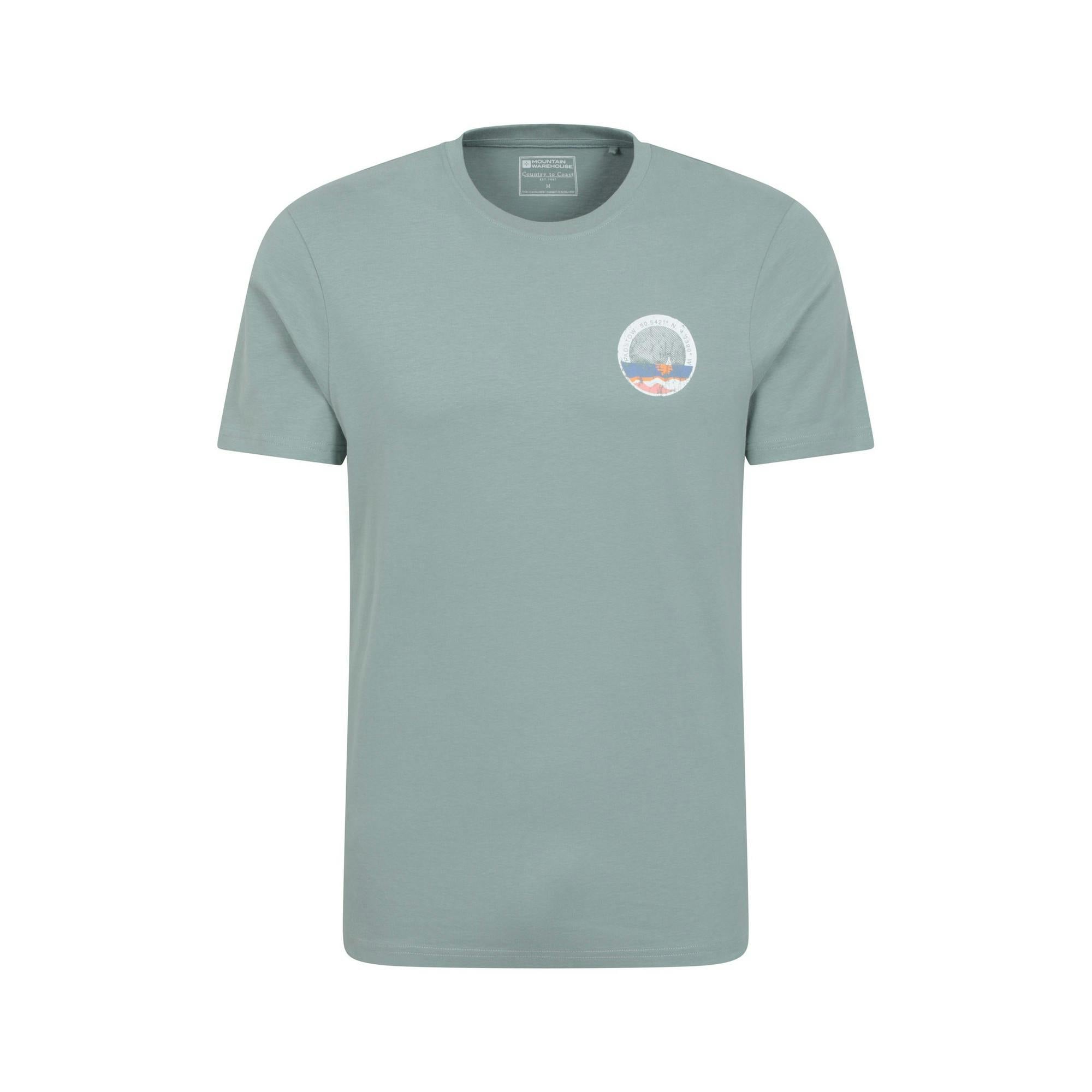 Mountain Warehouse Men's Green Padstow Printed Organic T-Shirt - Pale - L - Pale - 100% Organic Cotton