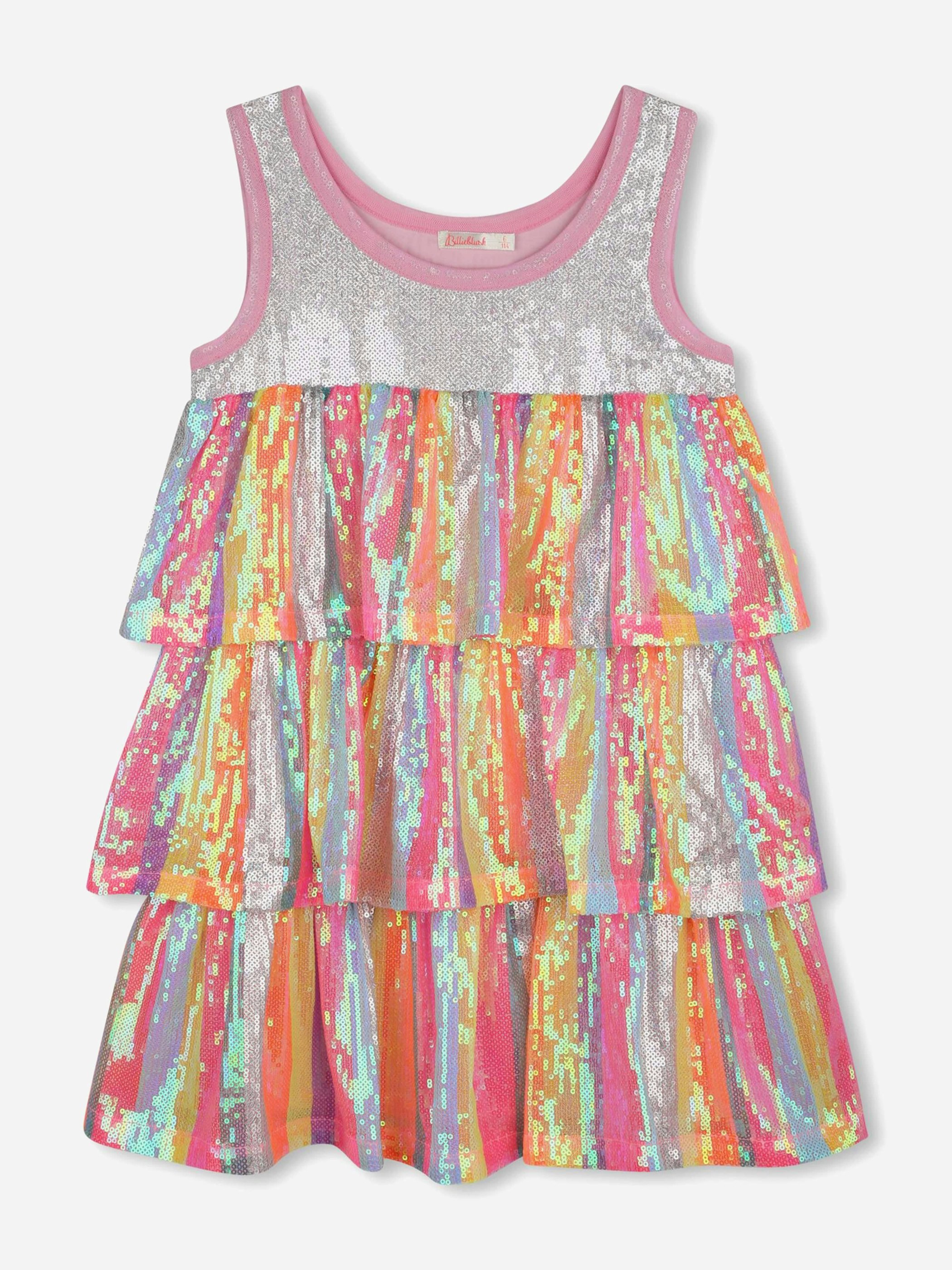 Billieblush Girls Pink Sequin Ruffle Dress In - 12 Yrs