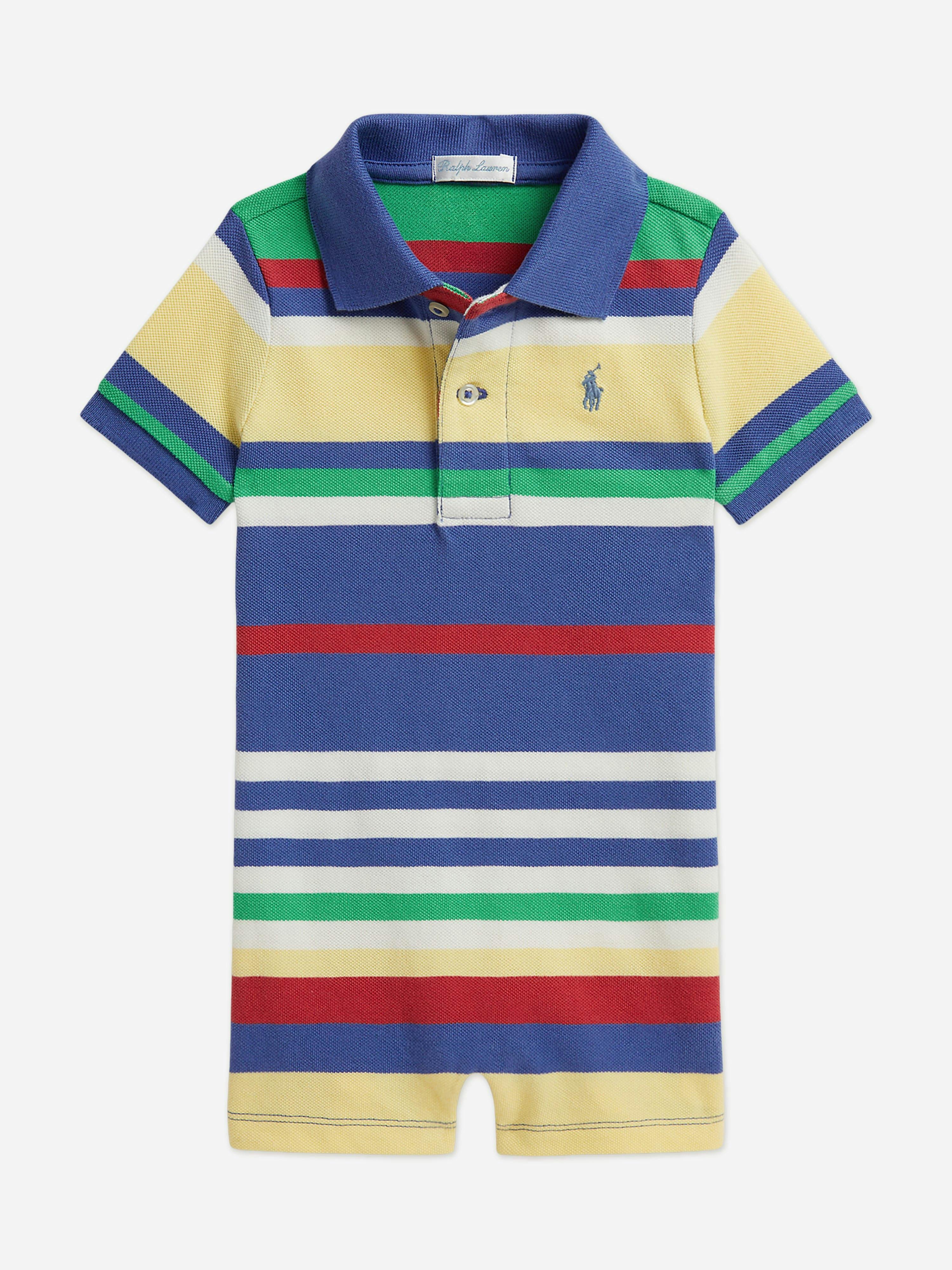 Ralph Lauren Kids Boys Ralph Lauren Baby Striped Polo Romper In Multicolour - Multicoloured - 3 Mths