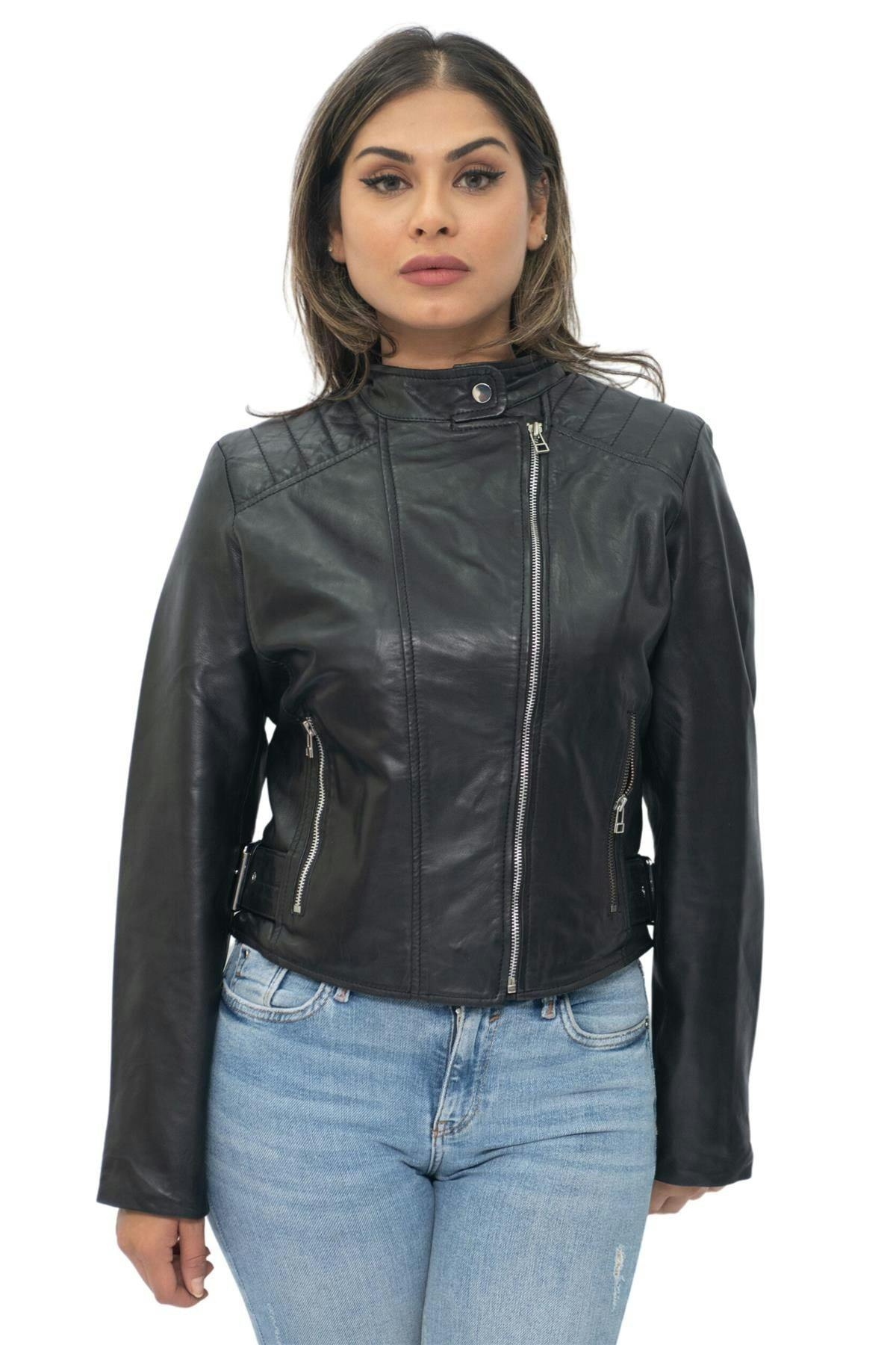 Infinity Leather Women's Black Leather Biker Jacket-Celaya - Uk M/12 | Eu 38 | Us 8