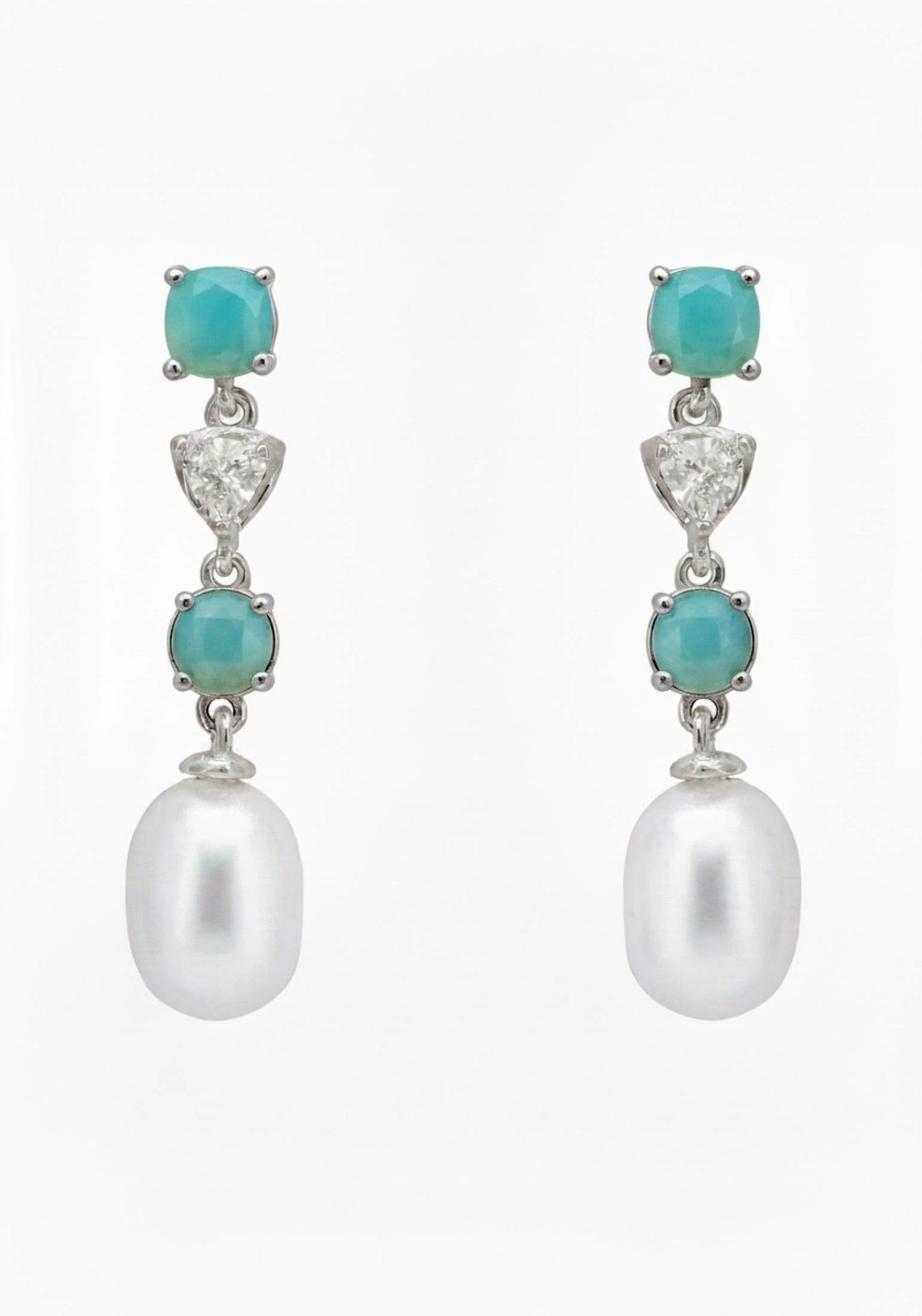 Latelita Silver Pearl Whisper Drop Earrings Paraiba Tourmaline