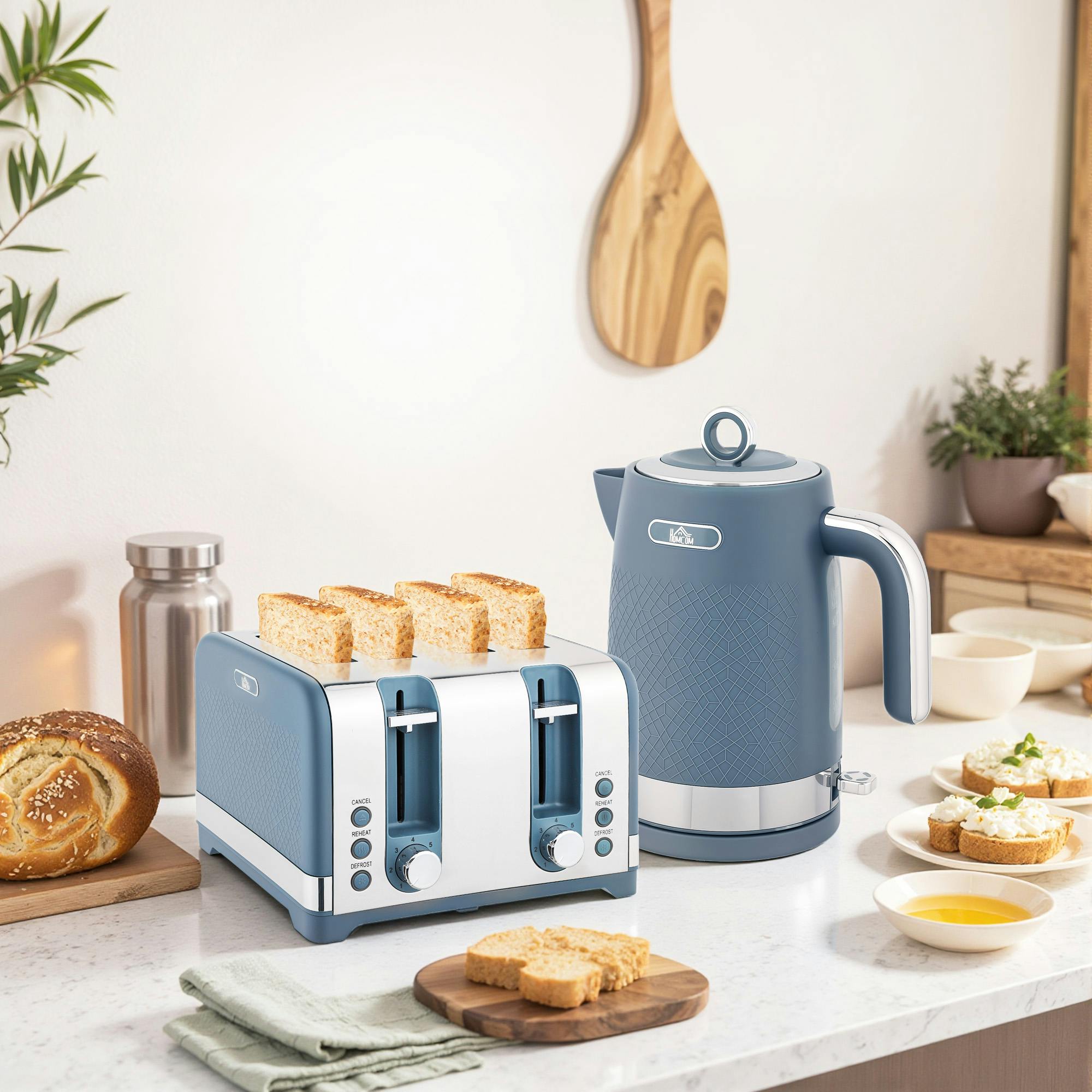 Homcom Unisex Blue Kettle And Toaster Set With 3000W Rapid Boil, 4 Slice Toaster In - Image 6
