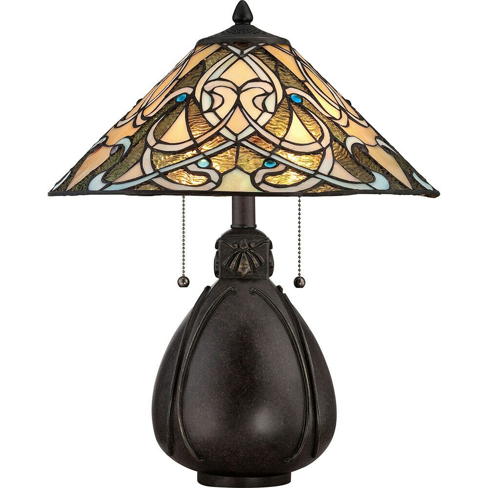 Loops Bronze Bulb Twin Table Lamp Tiffany Glass Bulbous Base Imperial Led E27 75W Size 2