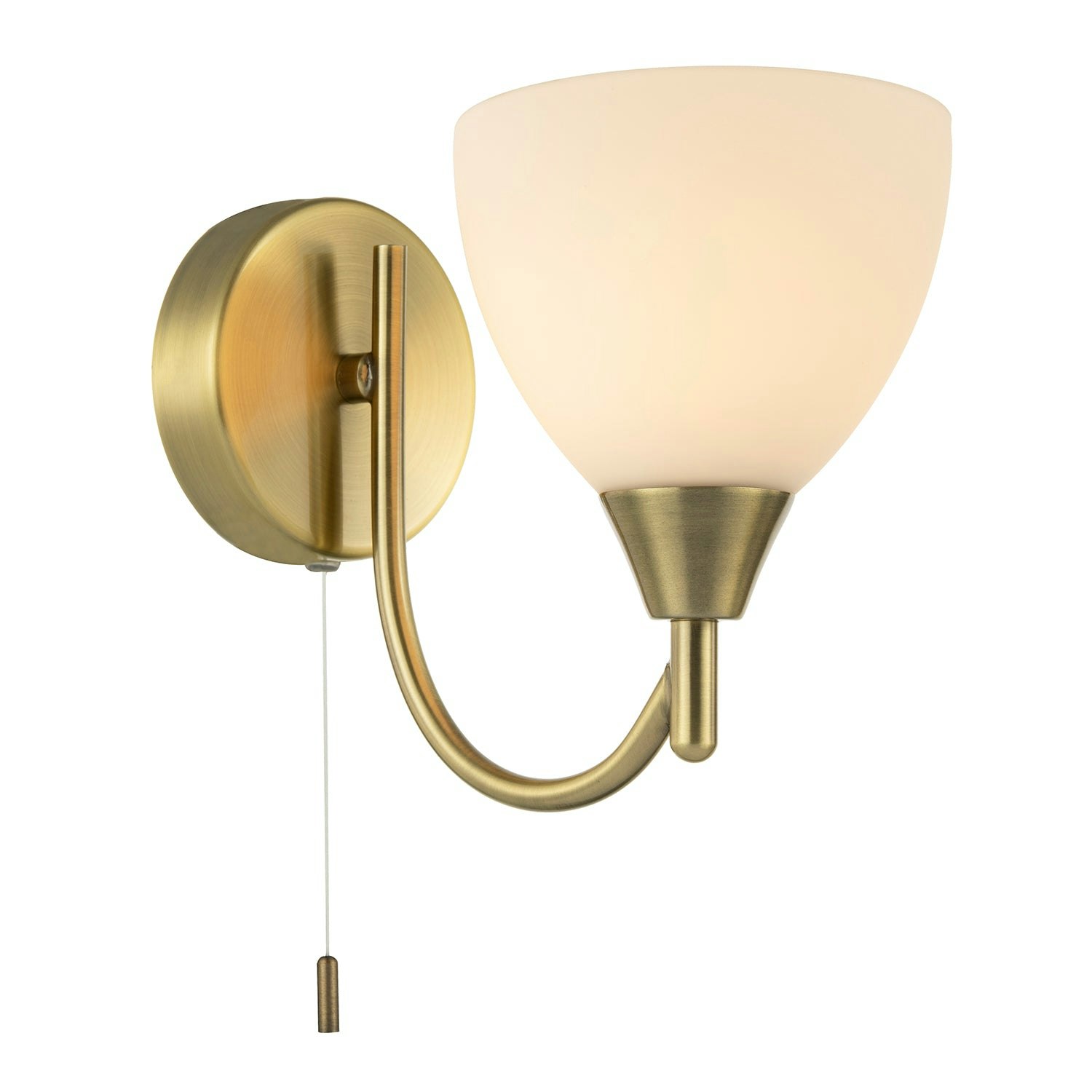 Rackhams Light/White Contemporary Pull Switched Wall In Antique Brass With Glass Shade 18Cm