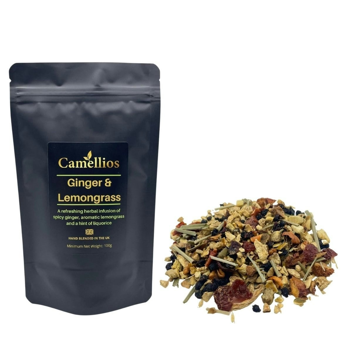 Camellios Ginger And Lemongrass Tea, Herbal Loose Leaf Tea - 100G