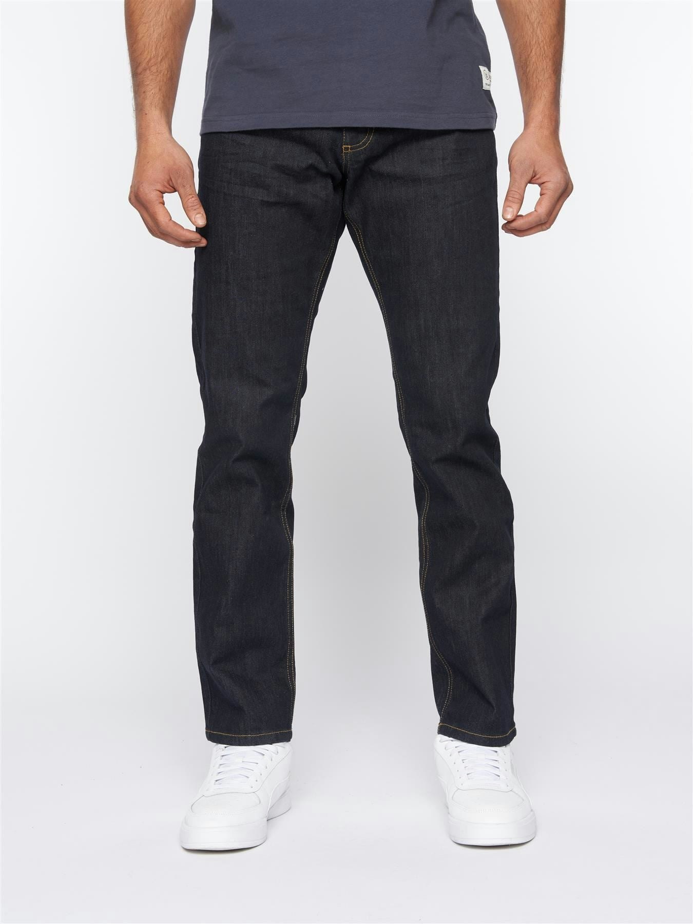 Duck And Cover Men's Black Hydras Straight Leg Jeans Raw Wash - W34 L32