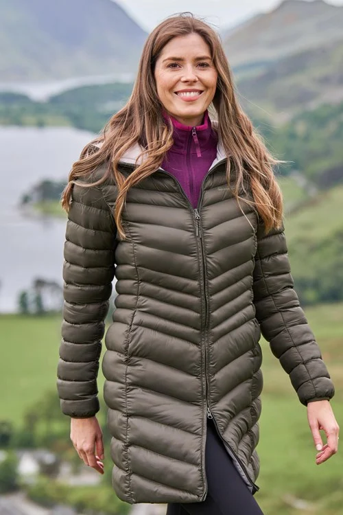 Mountain Warehouse Women's Light Florence Long Padded Jacket - Khaki - Khaki - 22 Uk