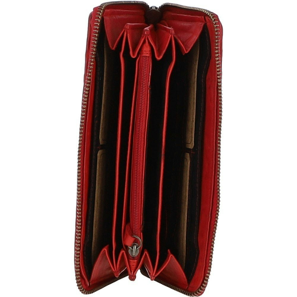 Ashwood Red Vintage Woven Leather Zip Around 10 Card Coin Note Purse - One Size - Leather