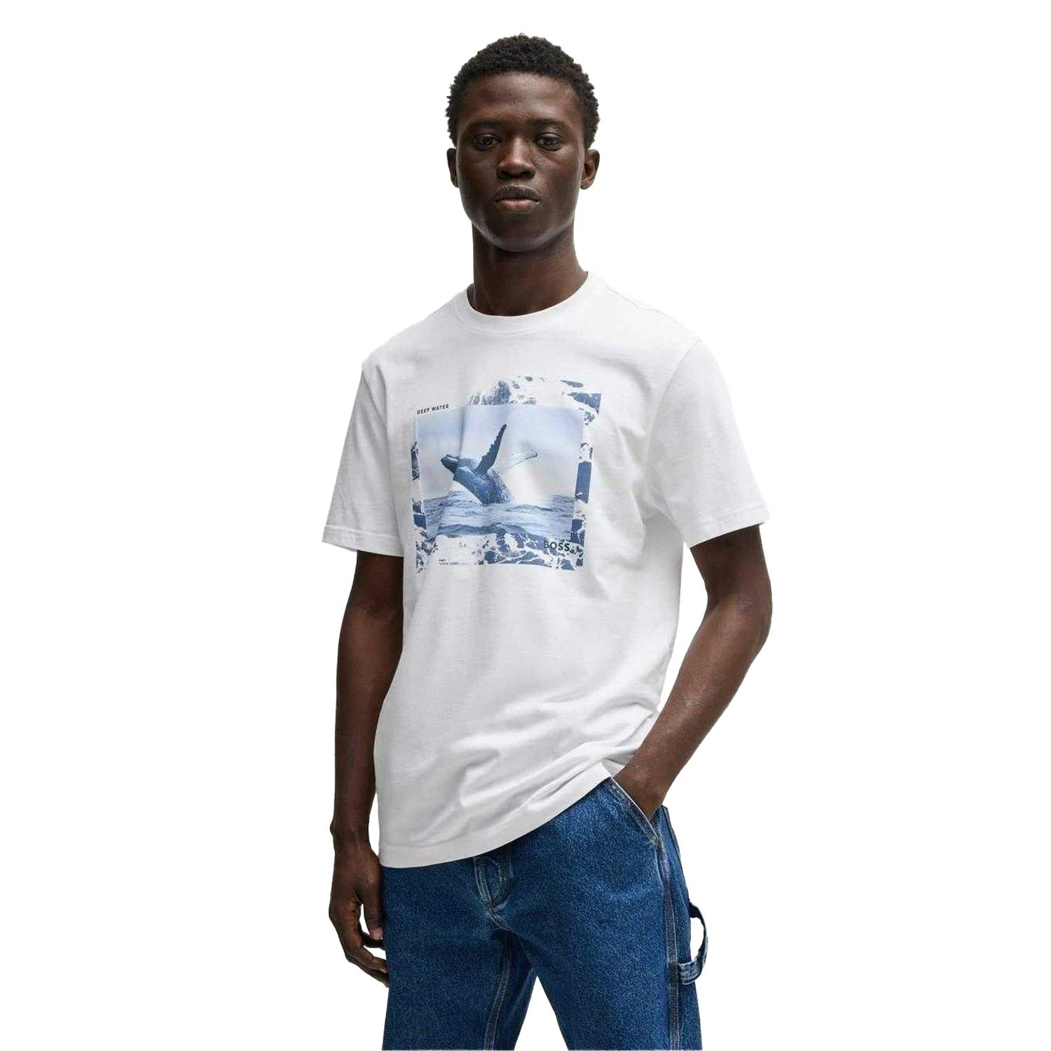 Boss Men's White Whale Cotton T-Shirt - S - 100% Cotton