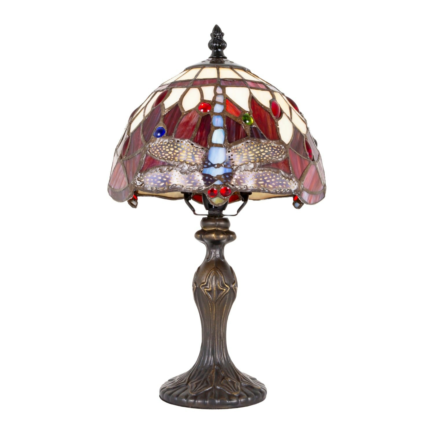 Happy Homewares Red Hand Crafted Stained Glass Dragonfly Tiffany Lamp