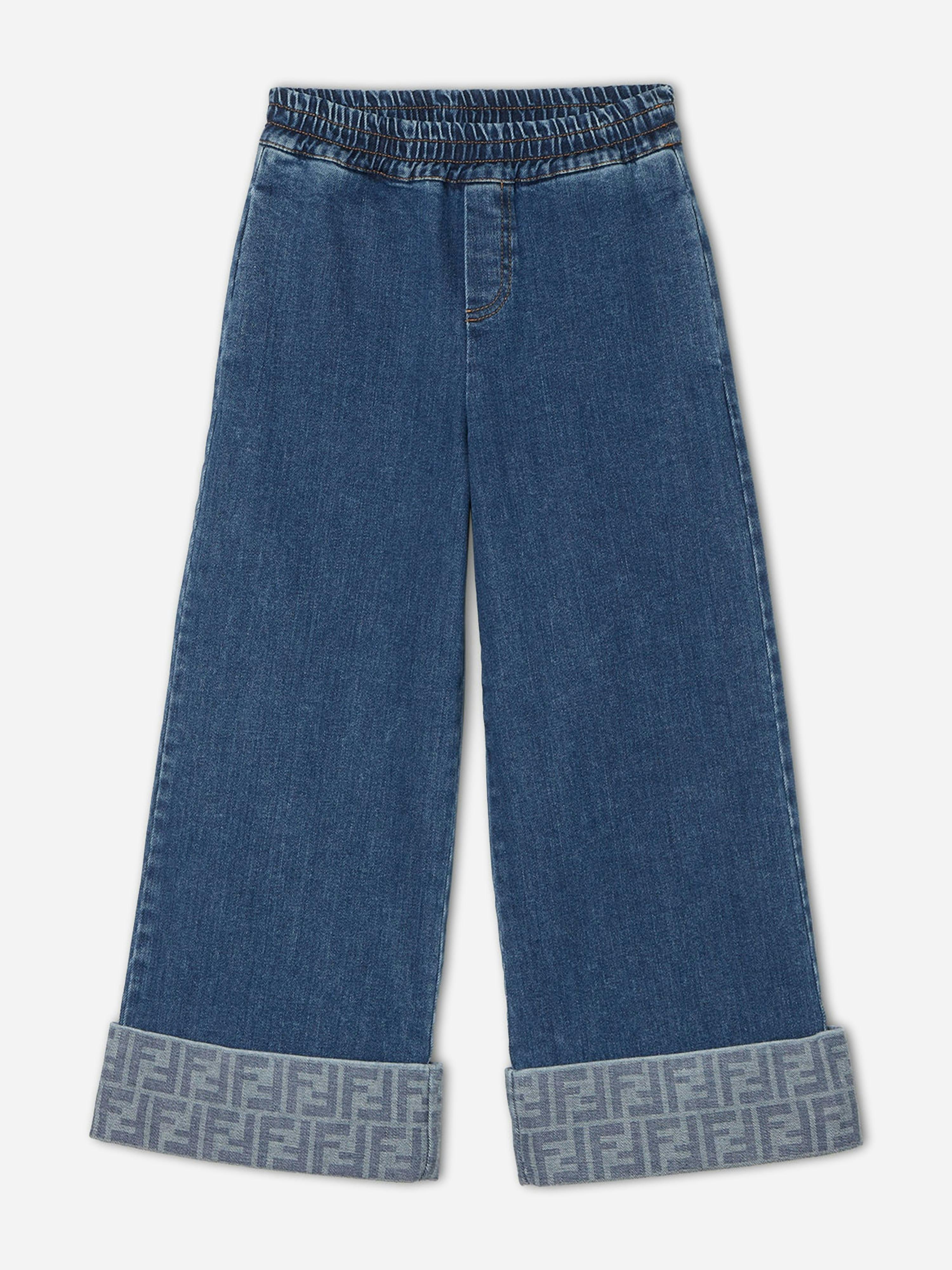 Fendi Kids Girls Blue Fendi Wide Leg Jeans In - 5 Yrs