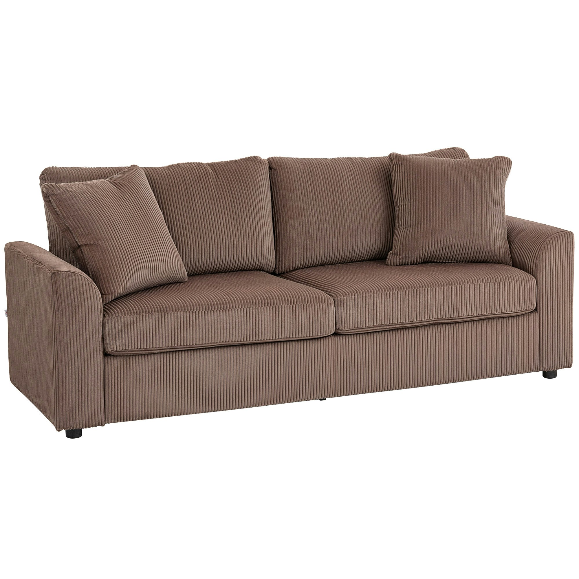 Rackhams Brown 212 Cm Upholstered Jumbo Cord Sofa Couch With Spring Cushion, Coffee