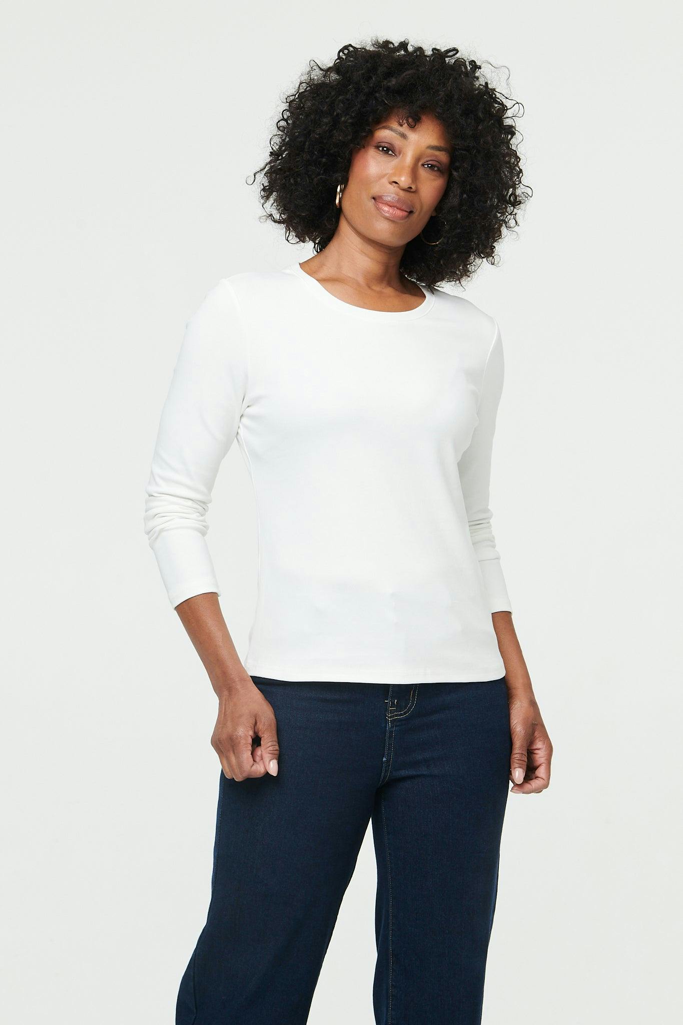 Izabel London White Slim Fit Long Sleeve T-Shirt - 16