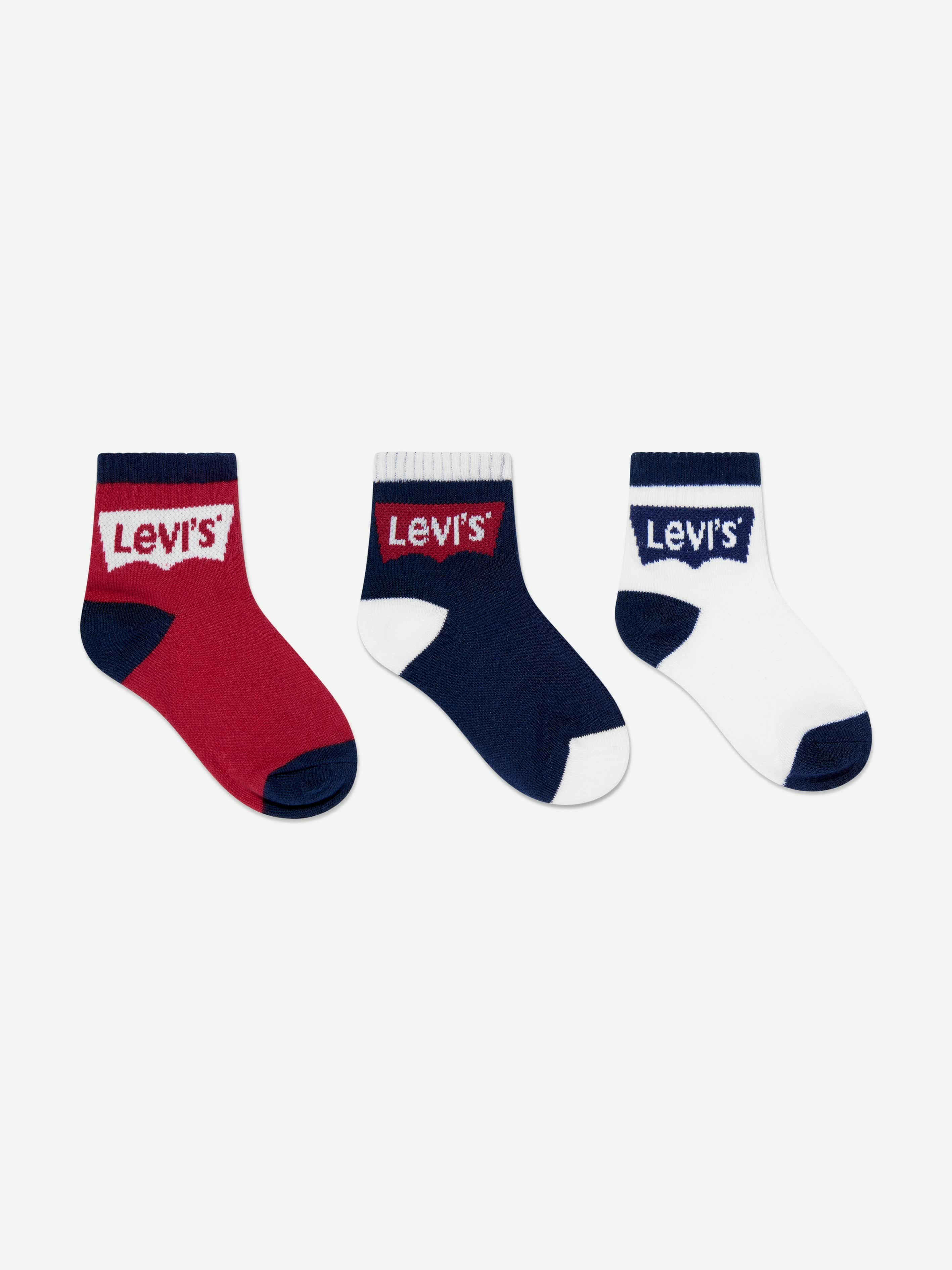 Levi's Kids Wear Boys Blue Levi's Batwing Midcut Socks Set (3 Pack) In Navy - 7-9Yrs