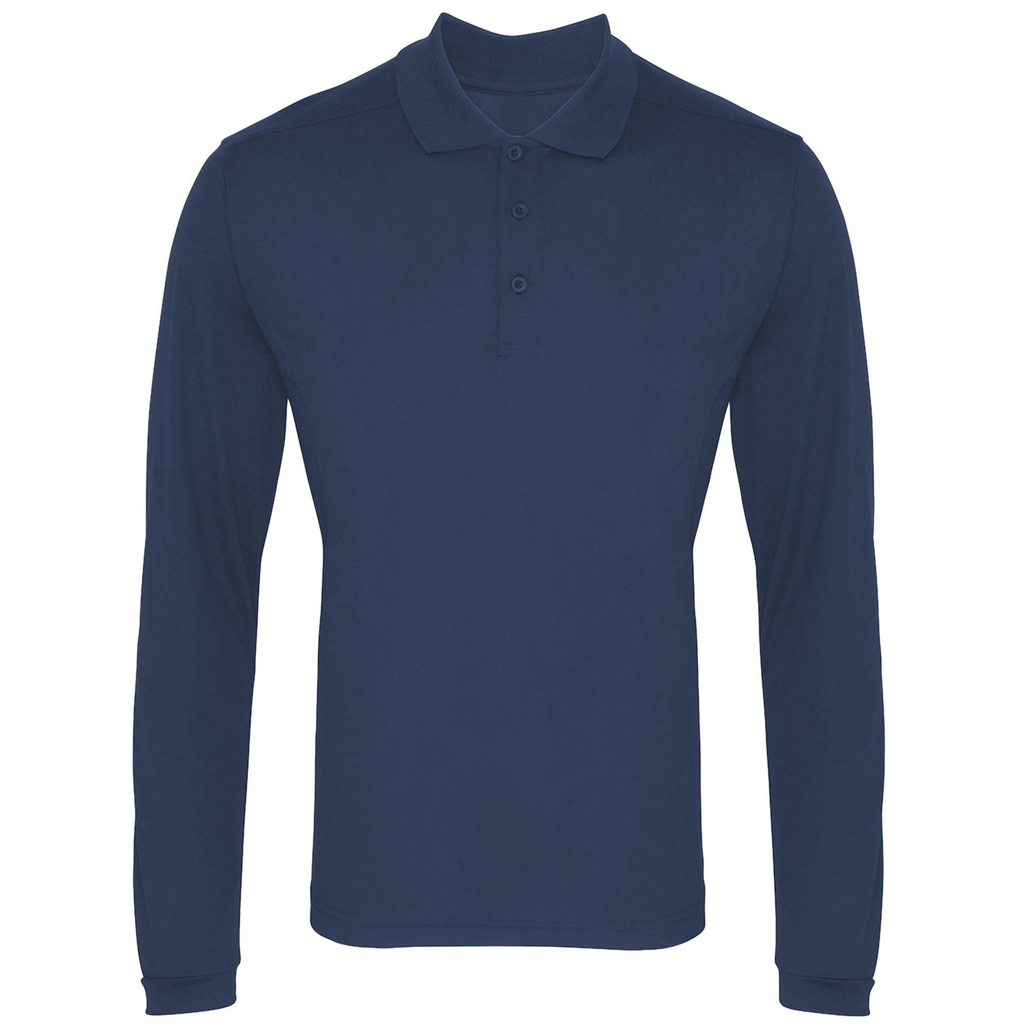 Premier Men's Navy Long Sleeve Coolchecker Pique Polo Shirt In | Size: 2XL - Image 3