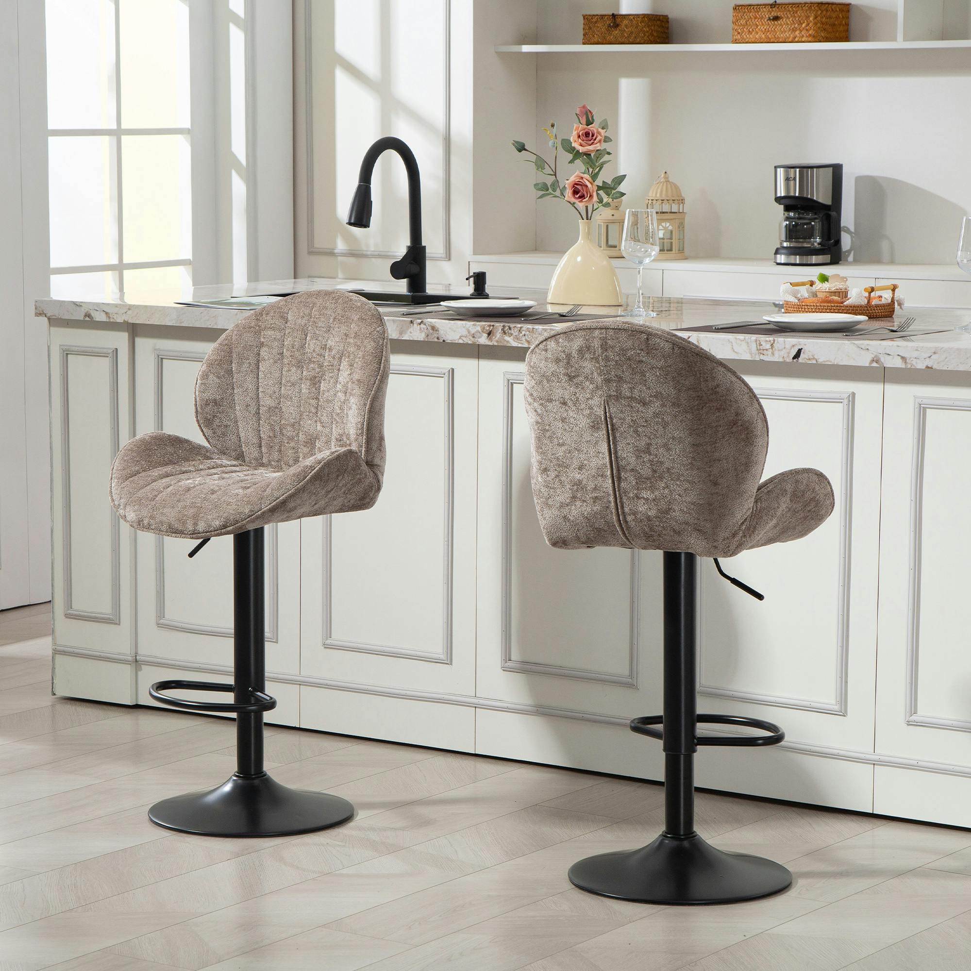 Rackhams Brown Modern Bar Stools Set Of 2, Swivel Counter Height Barstools
