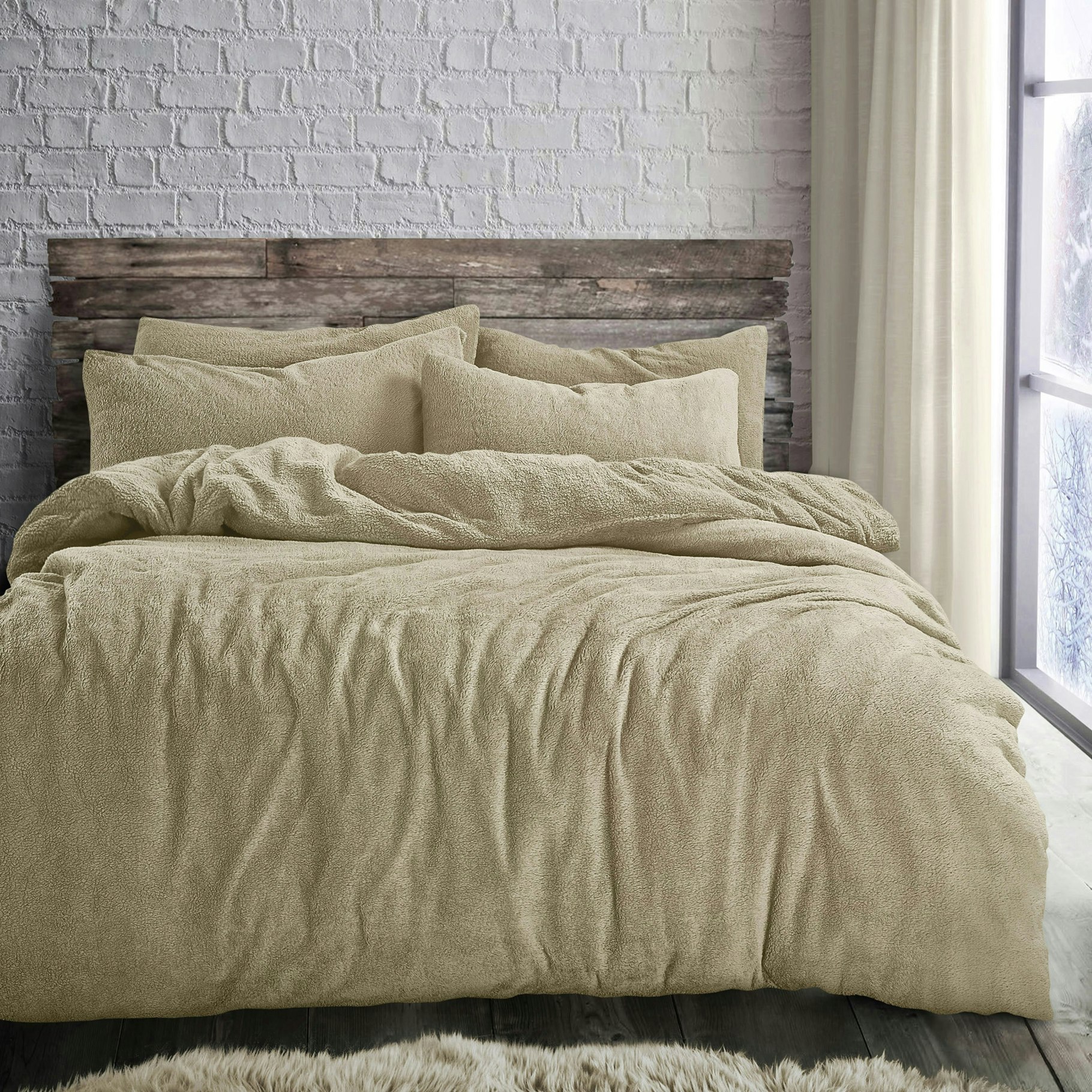 Velosso Plain Teddy Fluffy And Warm Fleece Duvet Cover Set - Taupe - King