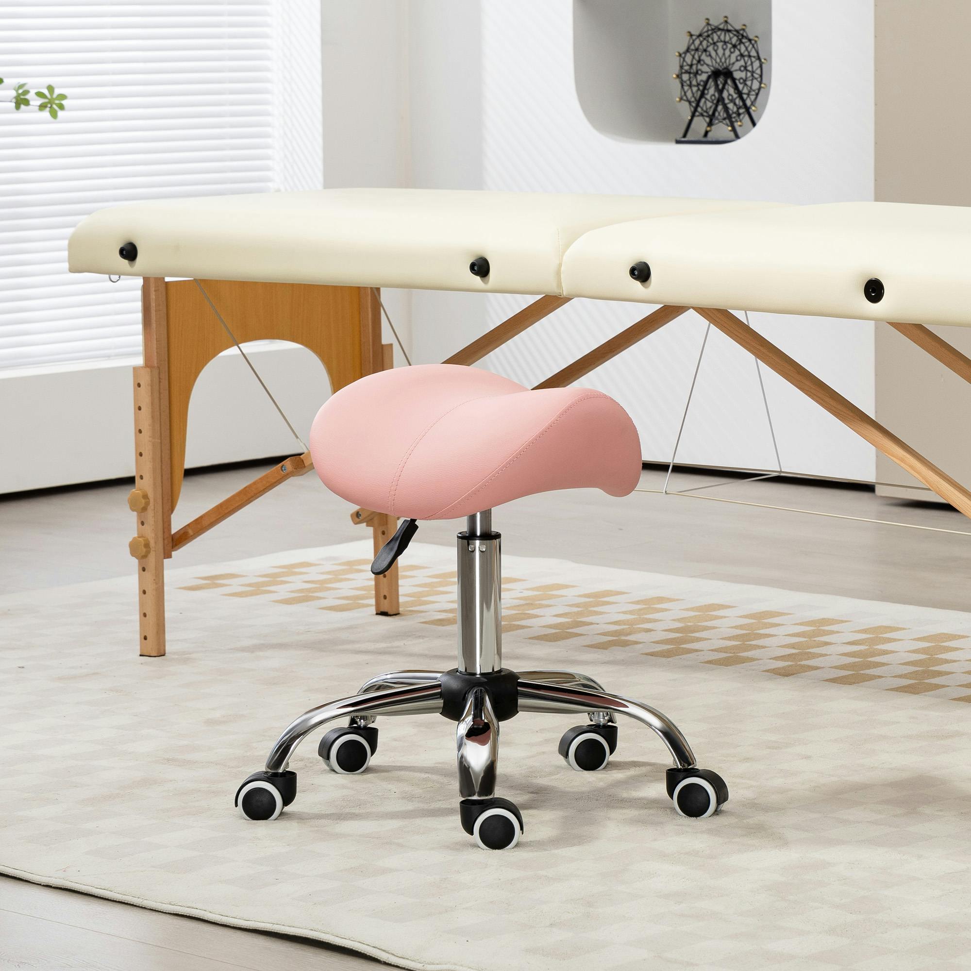 Homcom Pink Pu Leather Saddle Stool With Moulded Padded Seat Adjustable