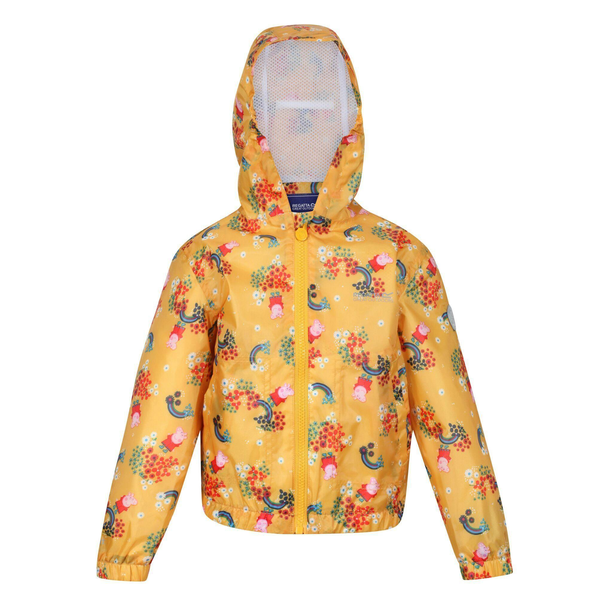 Regatta Yellow Childrens/Kids Muddy Puddle Peppa Pig Floral Hooded Waterproof Jacket - Glowlight - 24-36 Months - Glowlight - 100% Polyester