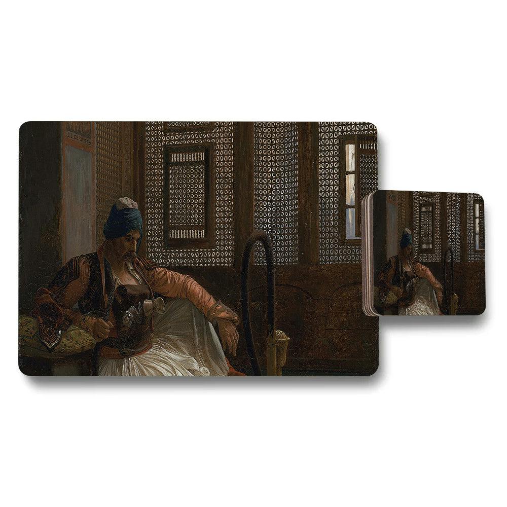 Benjamin Tate Design Oriental Themed Placemat Coaster Set With Vintage Artwork