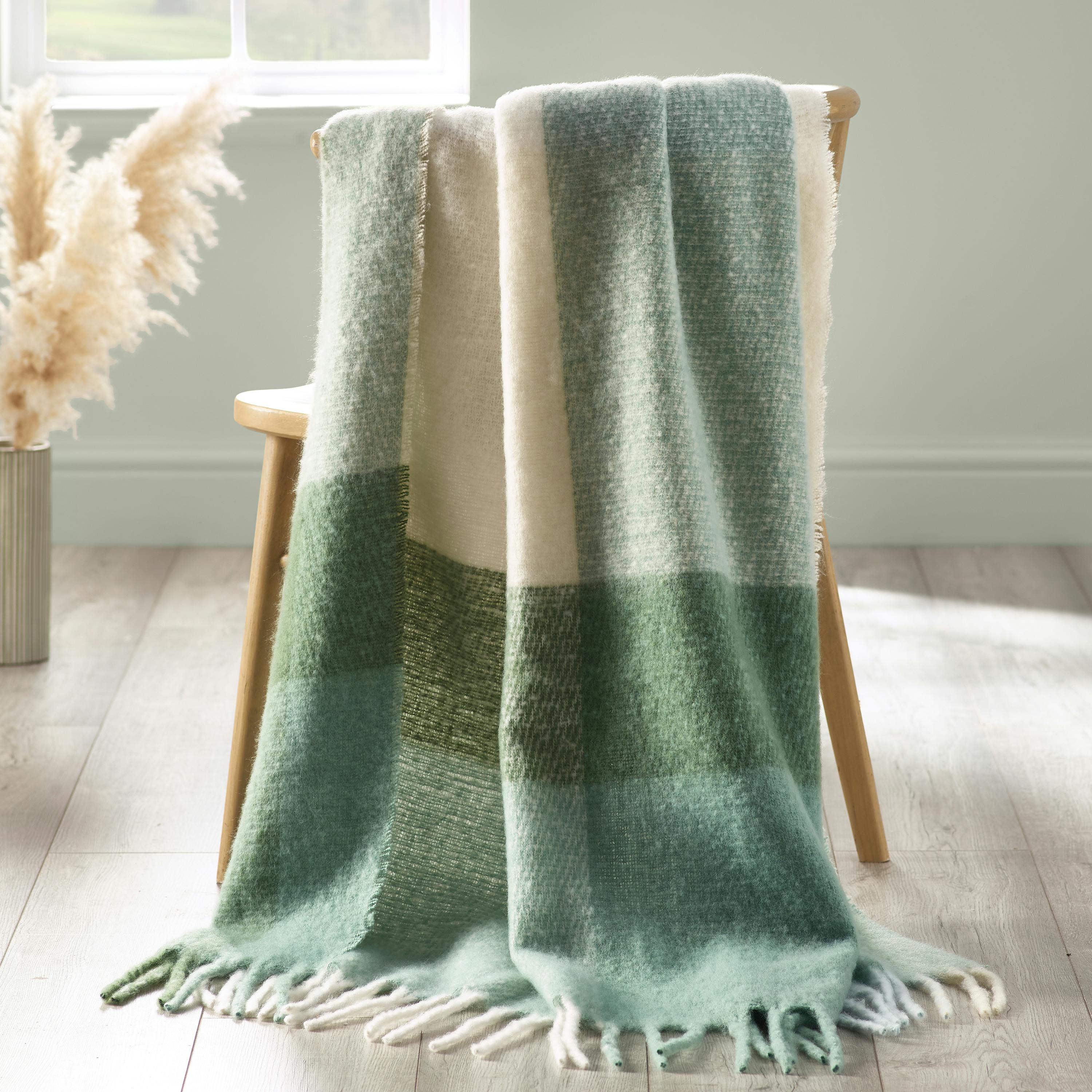 Catherine Lansfield Green Faux Mohair Check Sofa Throw, Sports Direct - Image 4