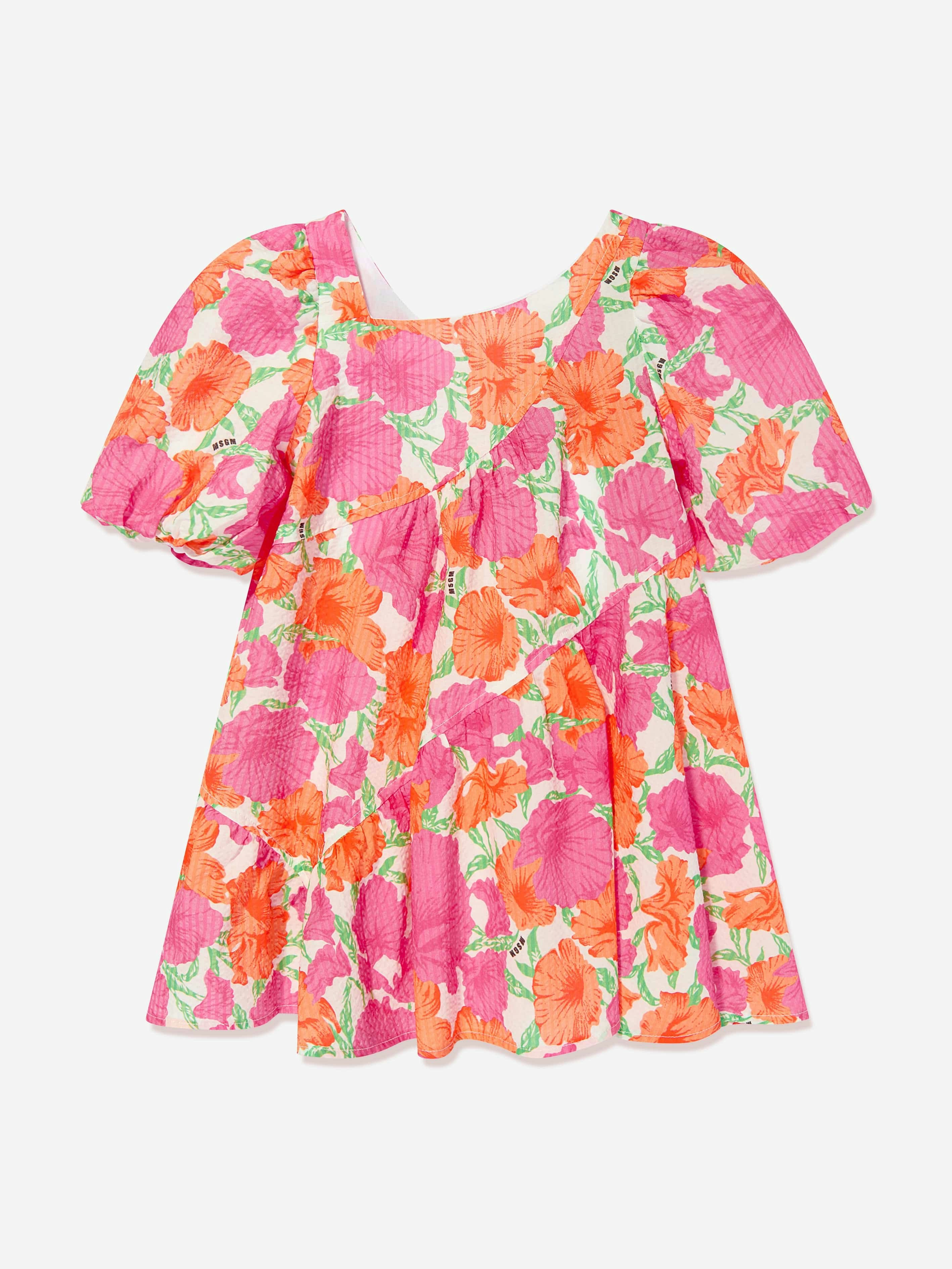 Msgm Girls Pink Seersucker Dress In - 10 Yrs