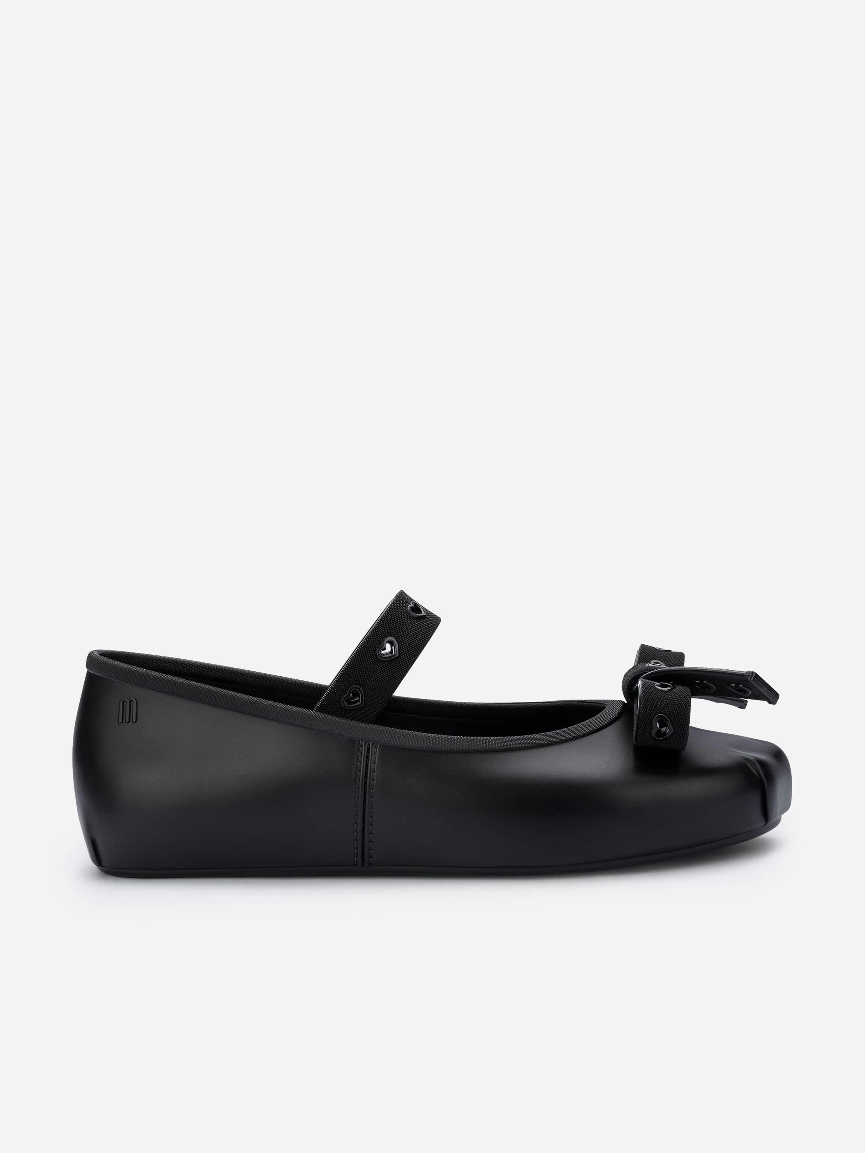 Mini Melissa Girls Black Sophie Crush Ballerinas In - Eu 22 - 23 Uk 6