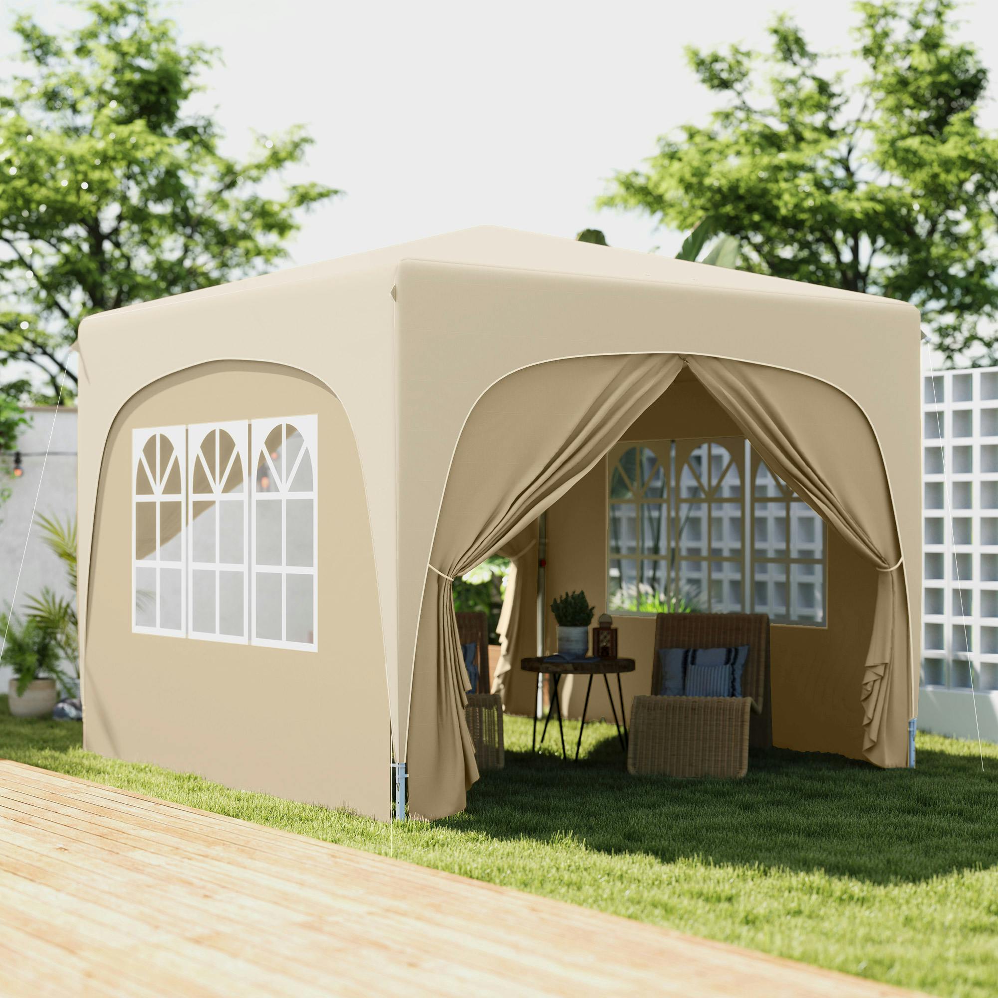 Rackhams Black 3 X 3(M) Upf50+ Pop Up Gazebo With Sides And Carry Bag, - Sand