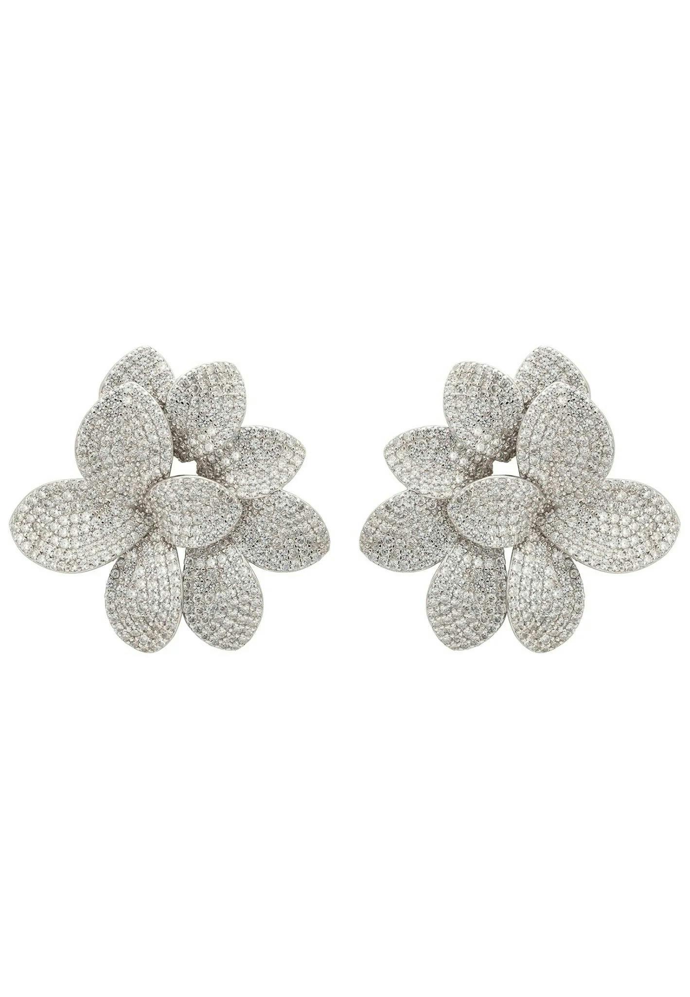 Latelita Silver Amaryllis Flower Large Stud Earrings