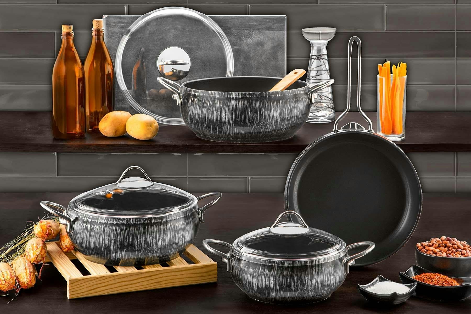 Rackhams Silver Alize Collection 7-Piece Non-Stick Granite Cookware Set (Silver)