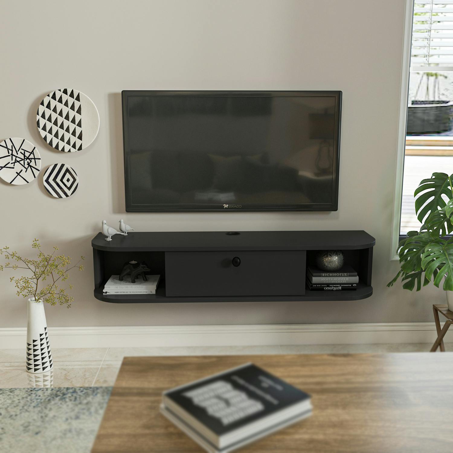 Decorotika Black Ibarra Floating Tv Stand Tv Unit Tv Cabinet For Tv's Up To 55"