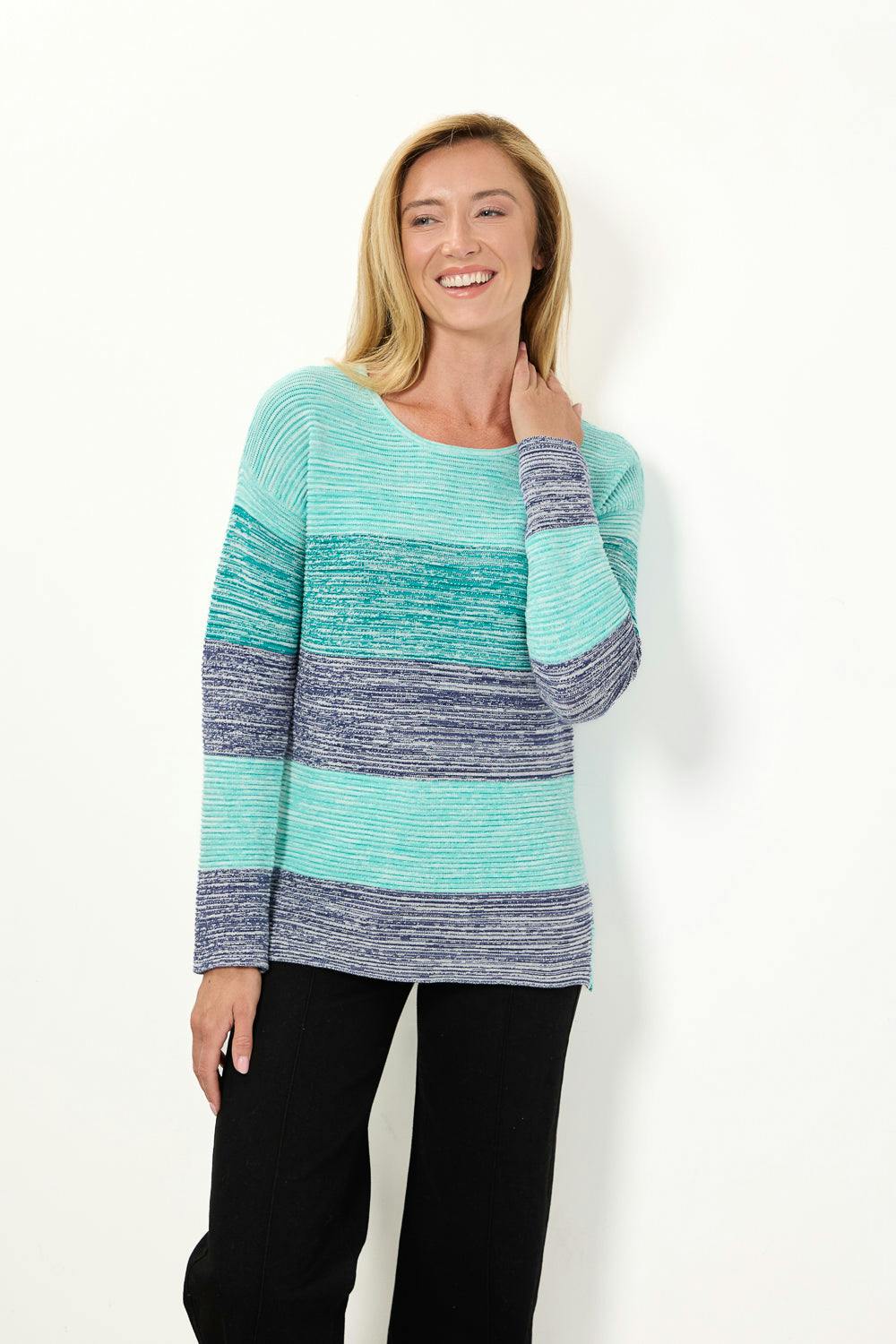 Mudflower Green Ottoman Marl Colour Block Jumper - 16
