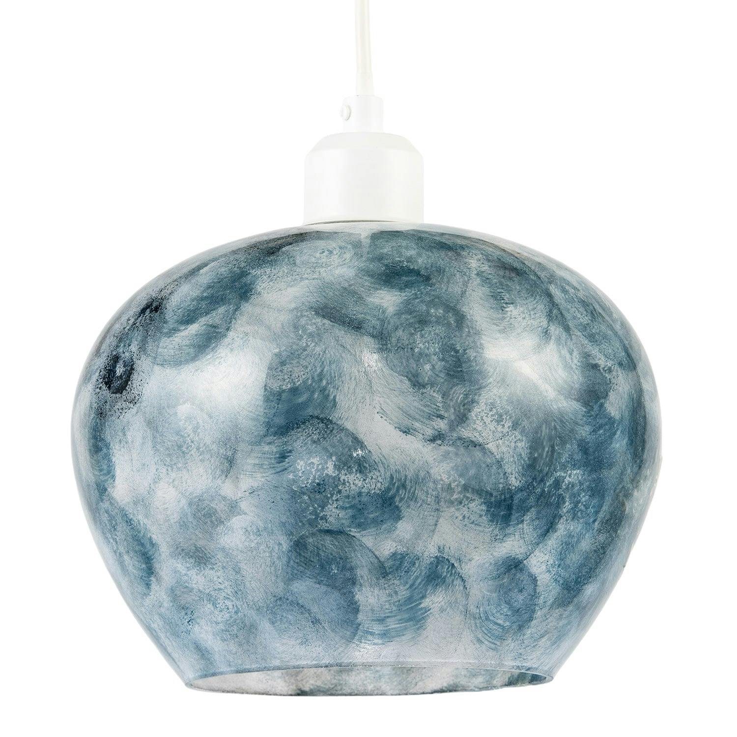 Happy Homewares Blue/Silver Chic Steel And Glass Pendant Shade With Swirl Brush Style