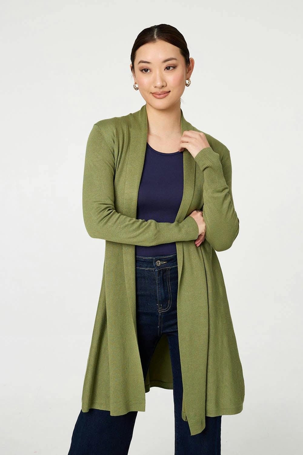 Izabel London Open Front Longline Relaxed Cardigan - 18 - Pistachio