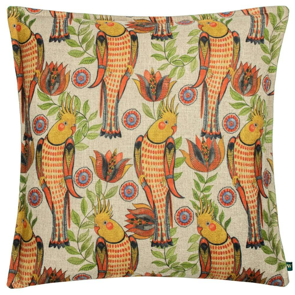 Wylder Orange Akamba Tropical Cockatiel Cushion Cover - 50Cm X 50Cm - 100% Polyester