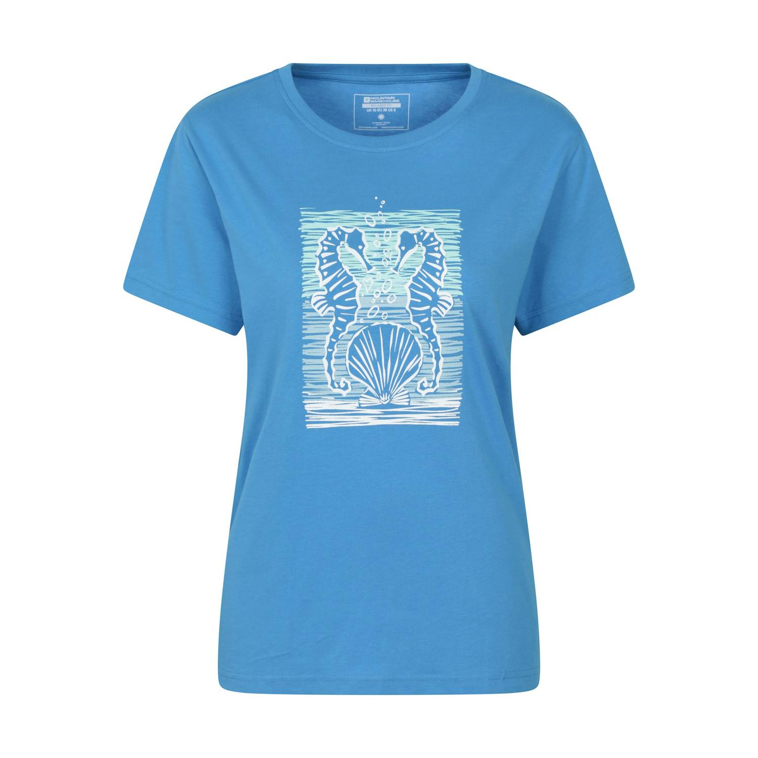 Mountain Warehouse Women's Blue Seahorse Relaxed Fit T-Shirt - 14 Uk - 100% Cotton