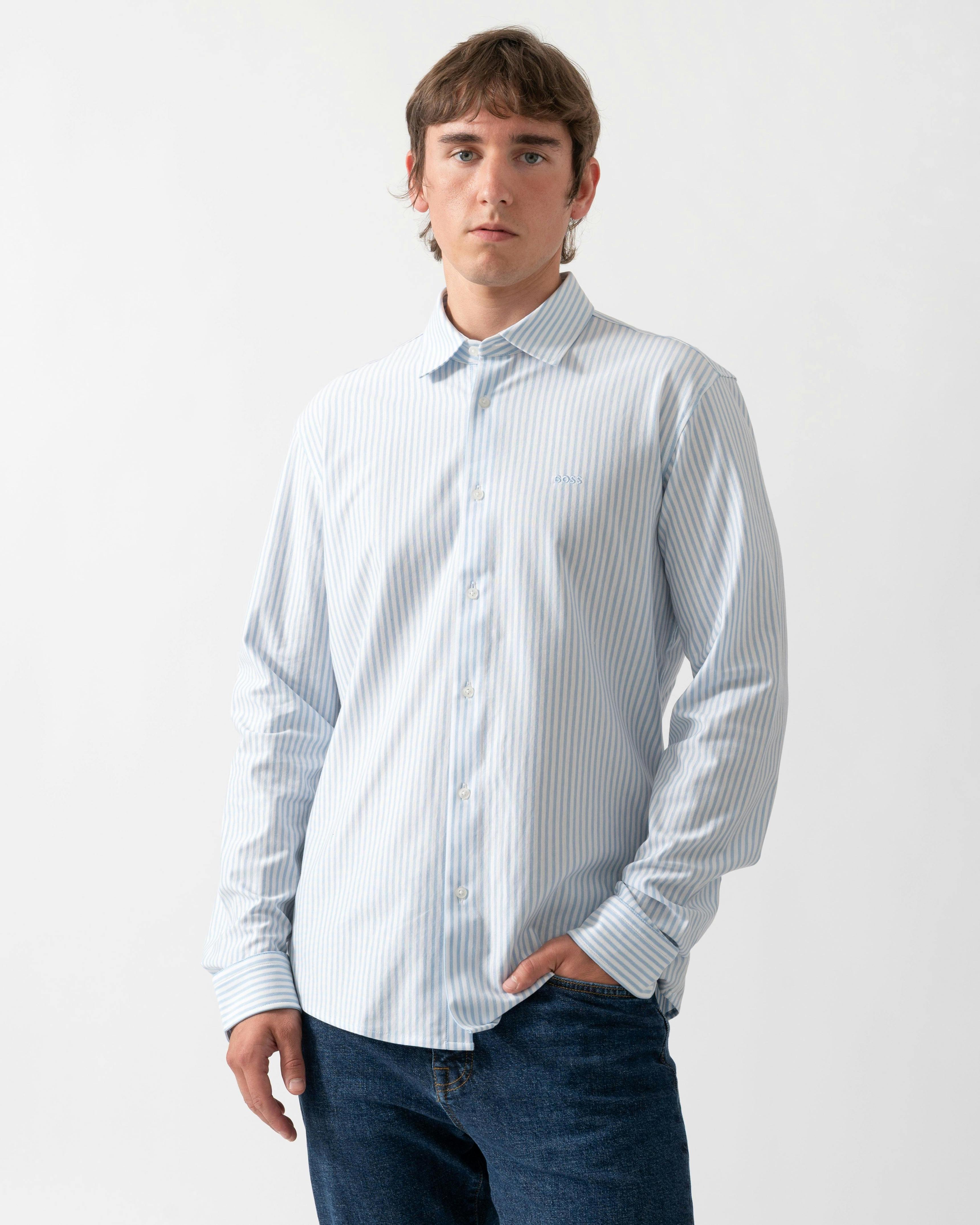 Boss Men's Orange/Blue Mysoft Slim-Fit Shirt In Melange Cotton Jersey - Open 461 - Open 461 - Xl