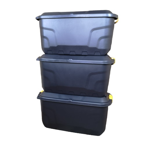Samuel Alexander Black 3 X 75L Heavy Duty Trunks On Wheels Sturdy, Lockable, Stackable And Nestable Design Storage Chest With Clips In