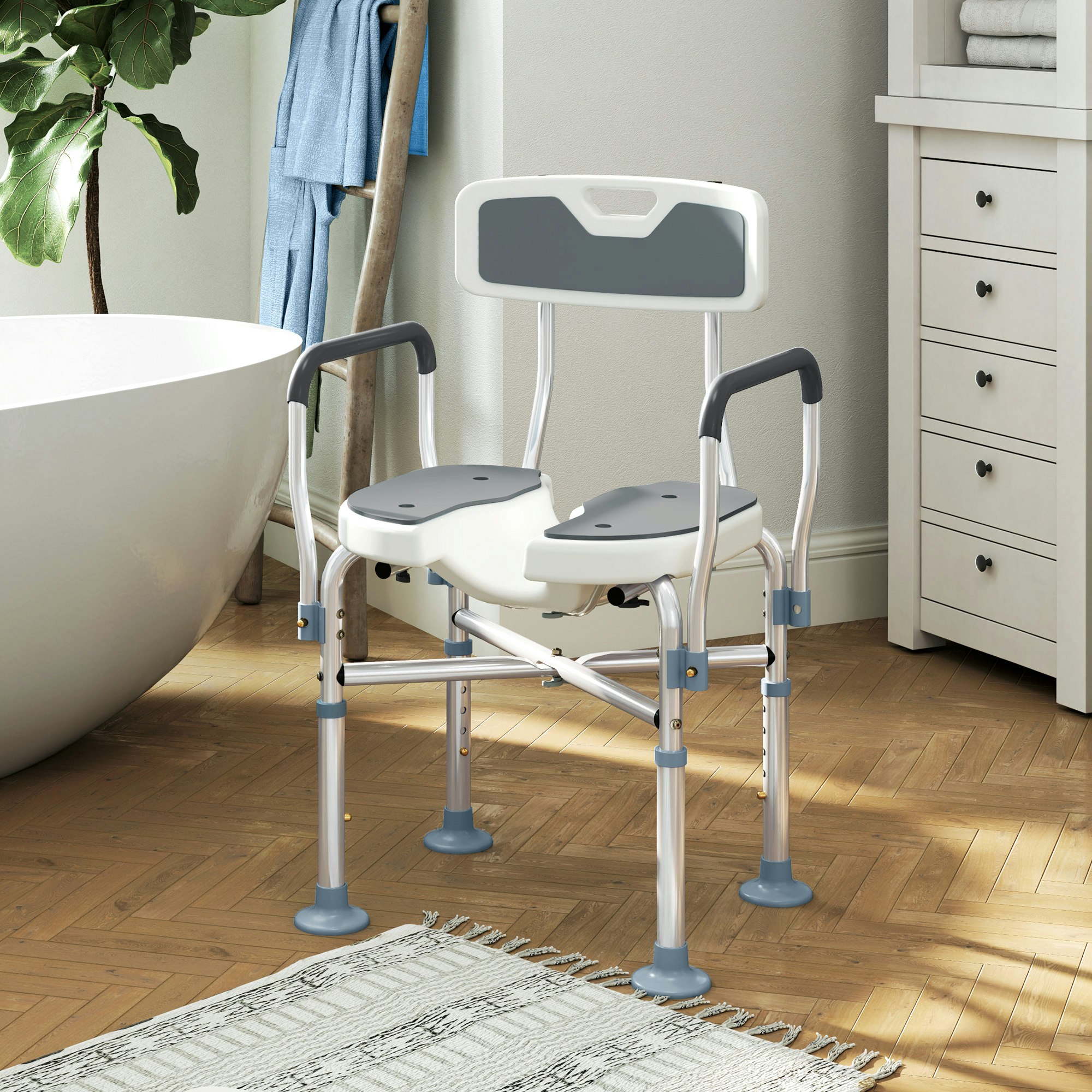 Homcom Padded Bath Chair With Slotted Seat And Adjustable Height