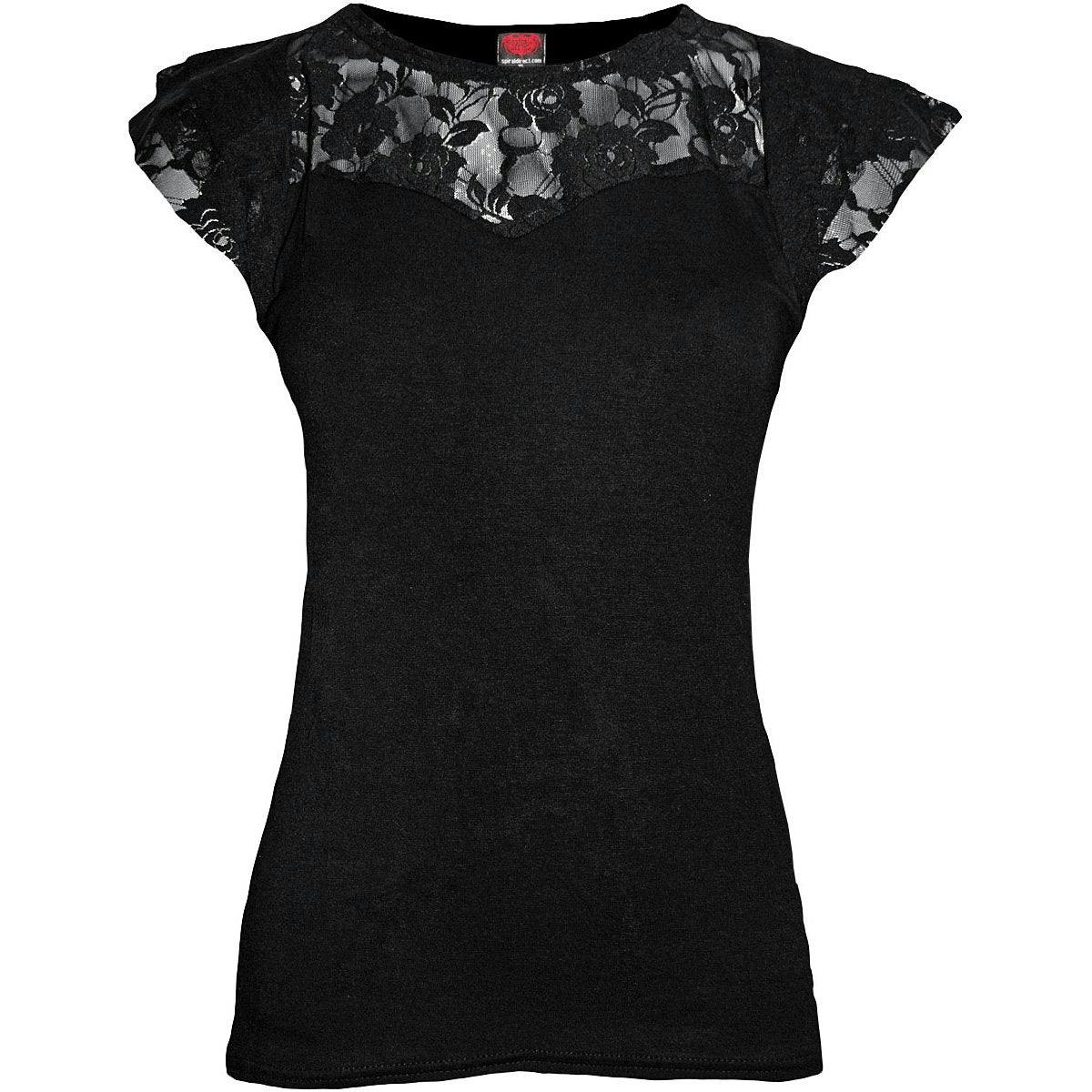 Spiral Direct Black Gothic Elegance - Lace Layered Cap Sleeve Top - L - Spi - Spi