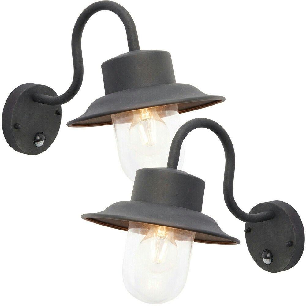 Rackhams Black Pack Ip44 Outdoor Wall Lamp Steel Fisherman Pir Lantern Porch Curved Size 2